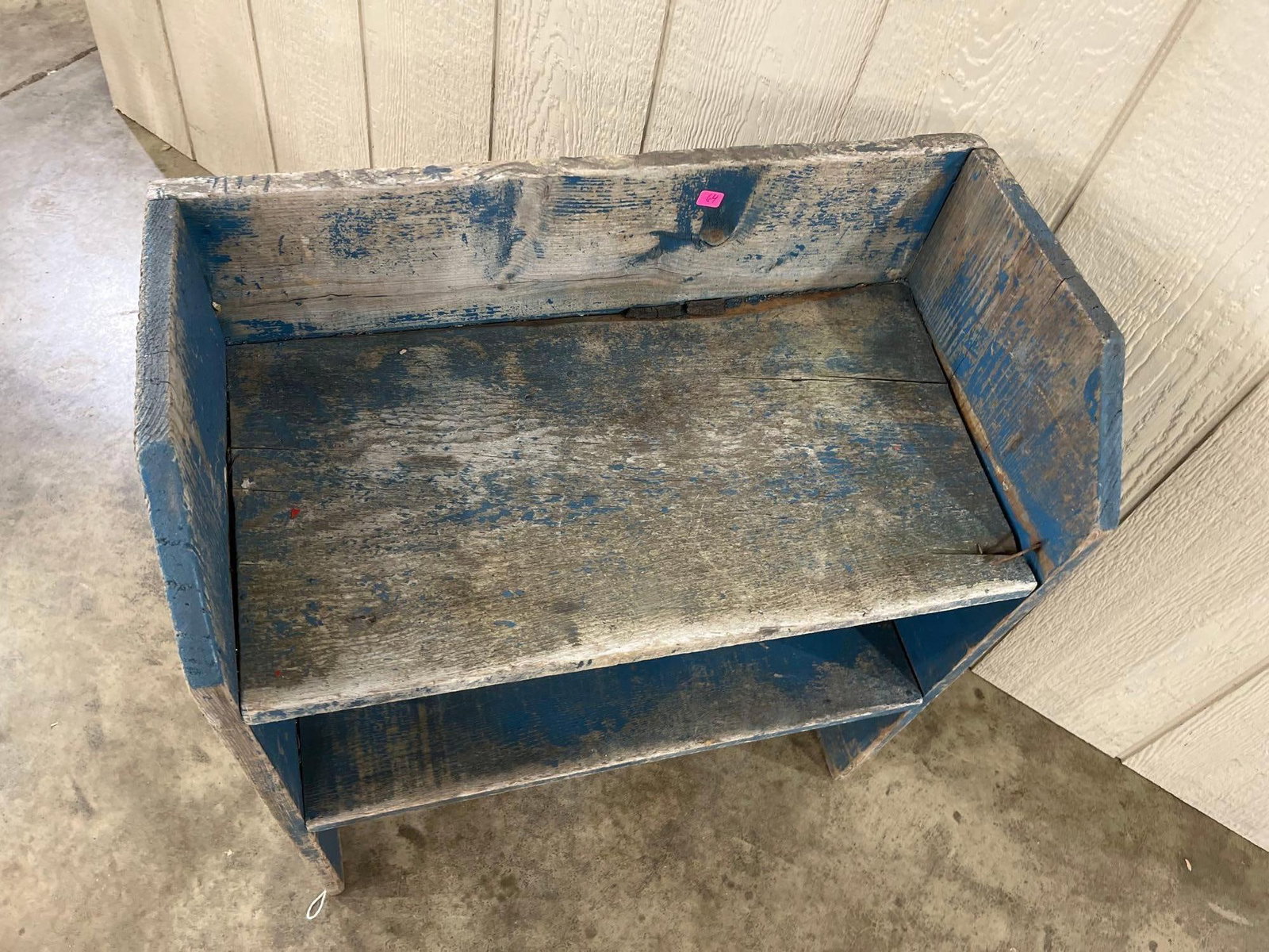 American Primitive Blue Painted Pine Bucket Bench - 3