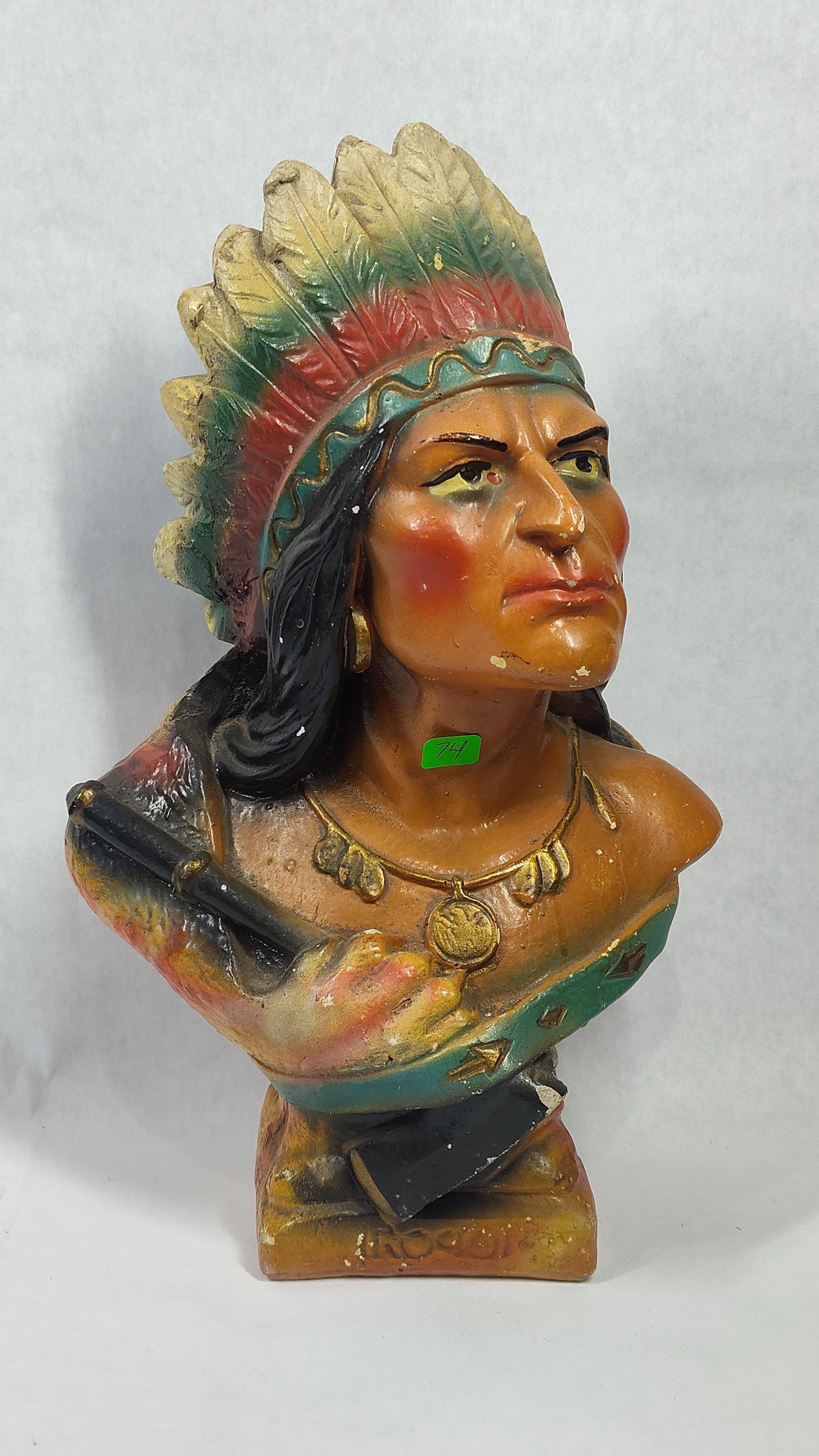 Mid-C. Iroquois Polychrome Chalkware Chief Bust (1 of 4)