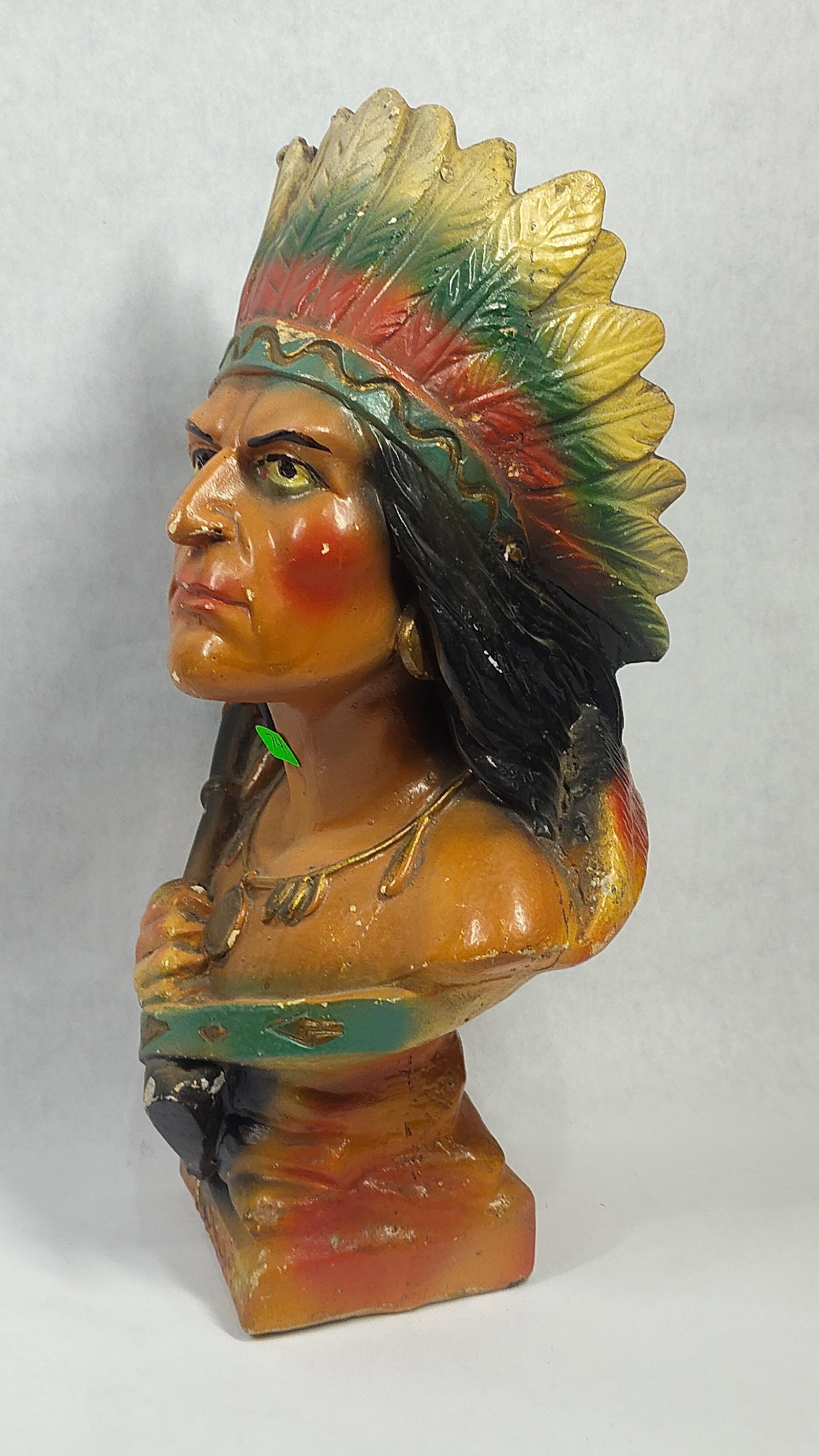 Mid-C. Iroquois Polychrome Chalkware Chief Bust - 2