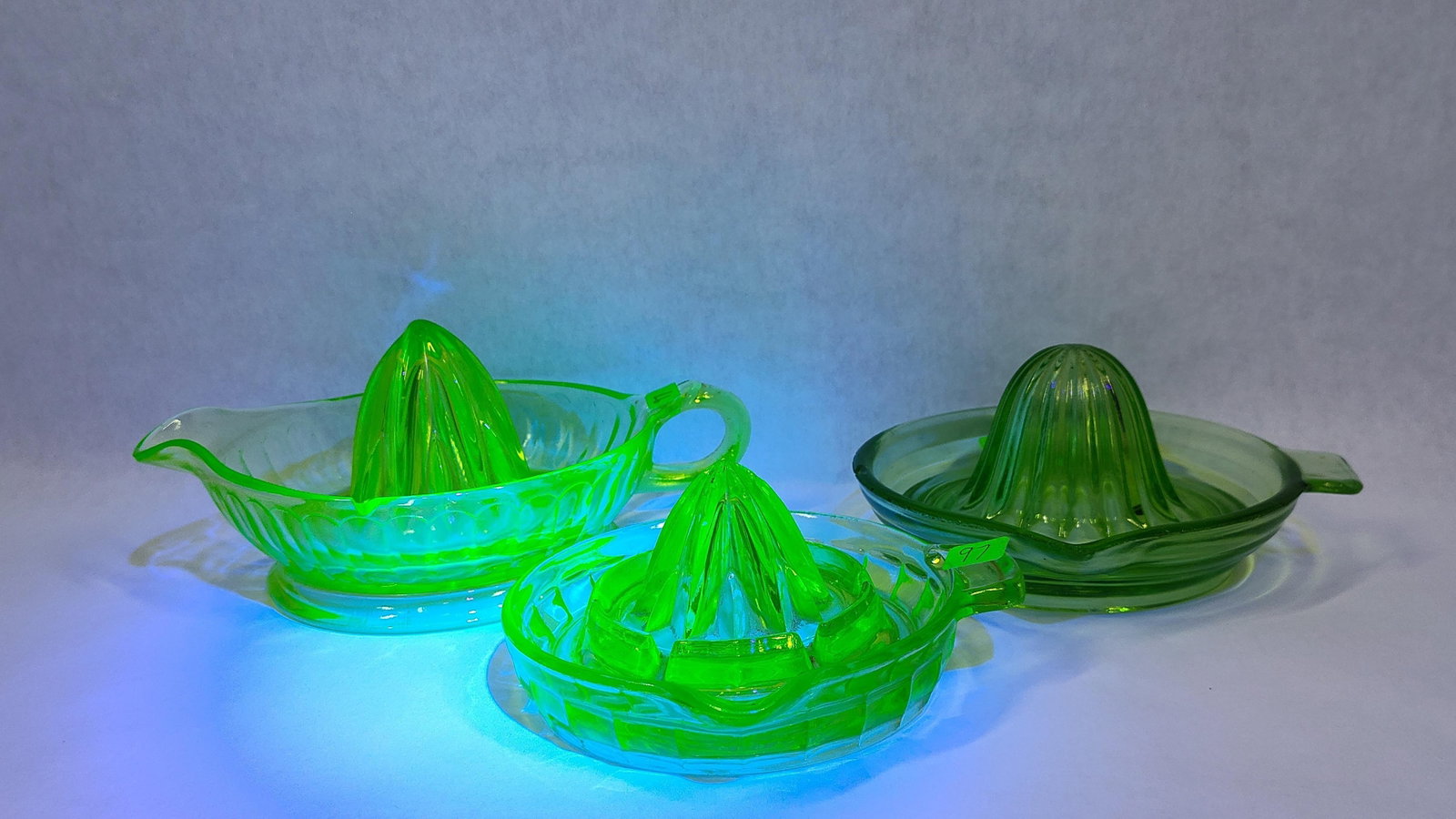 3 Green Depression & Uranium Glass Citrus Reamers (1 of 5)
