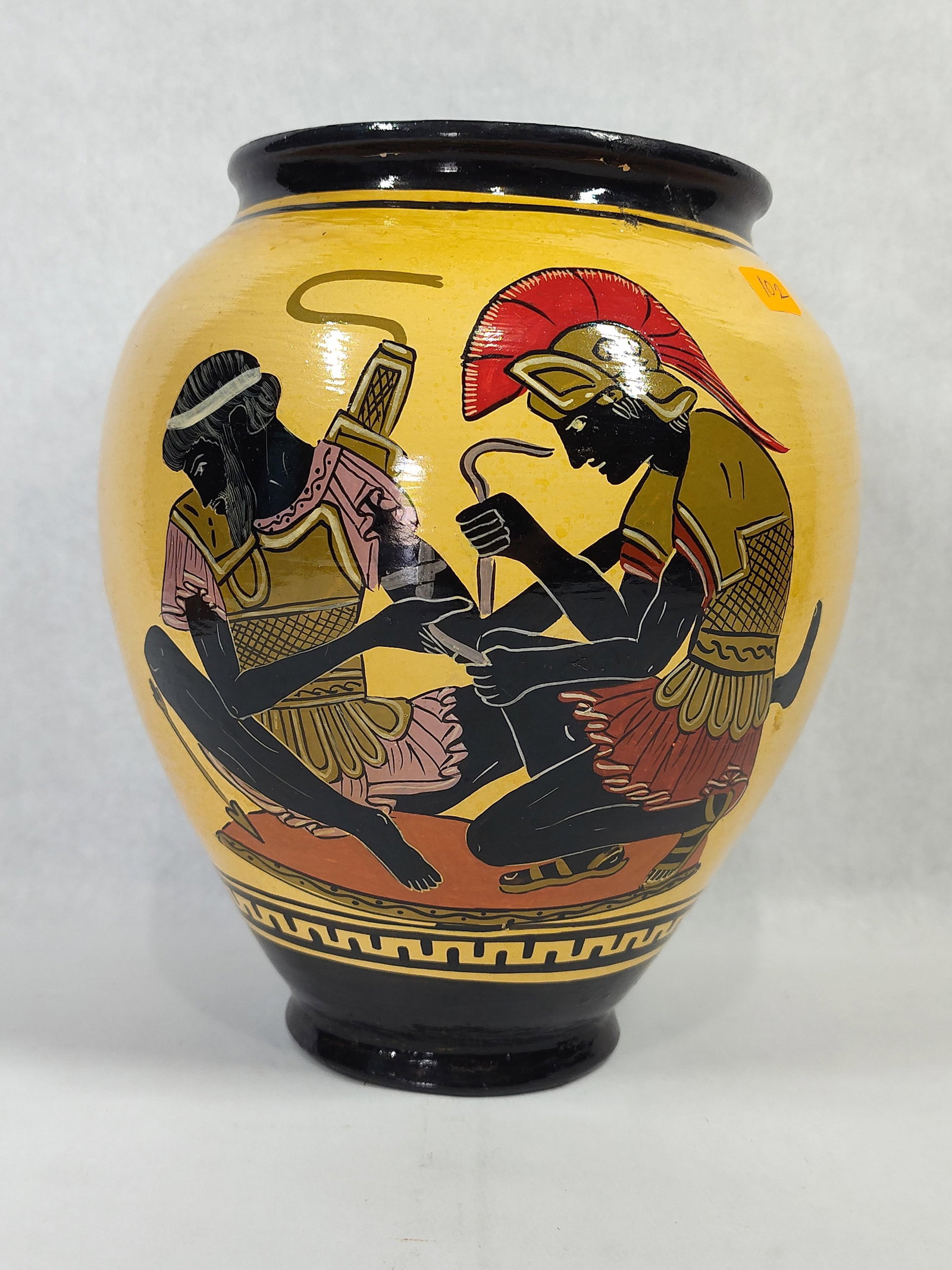 Modern Greek Style Black-Figure Pottery Vase Depicting Achilles and Patroclus (1 of 3)