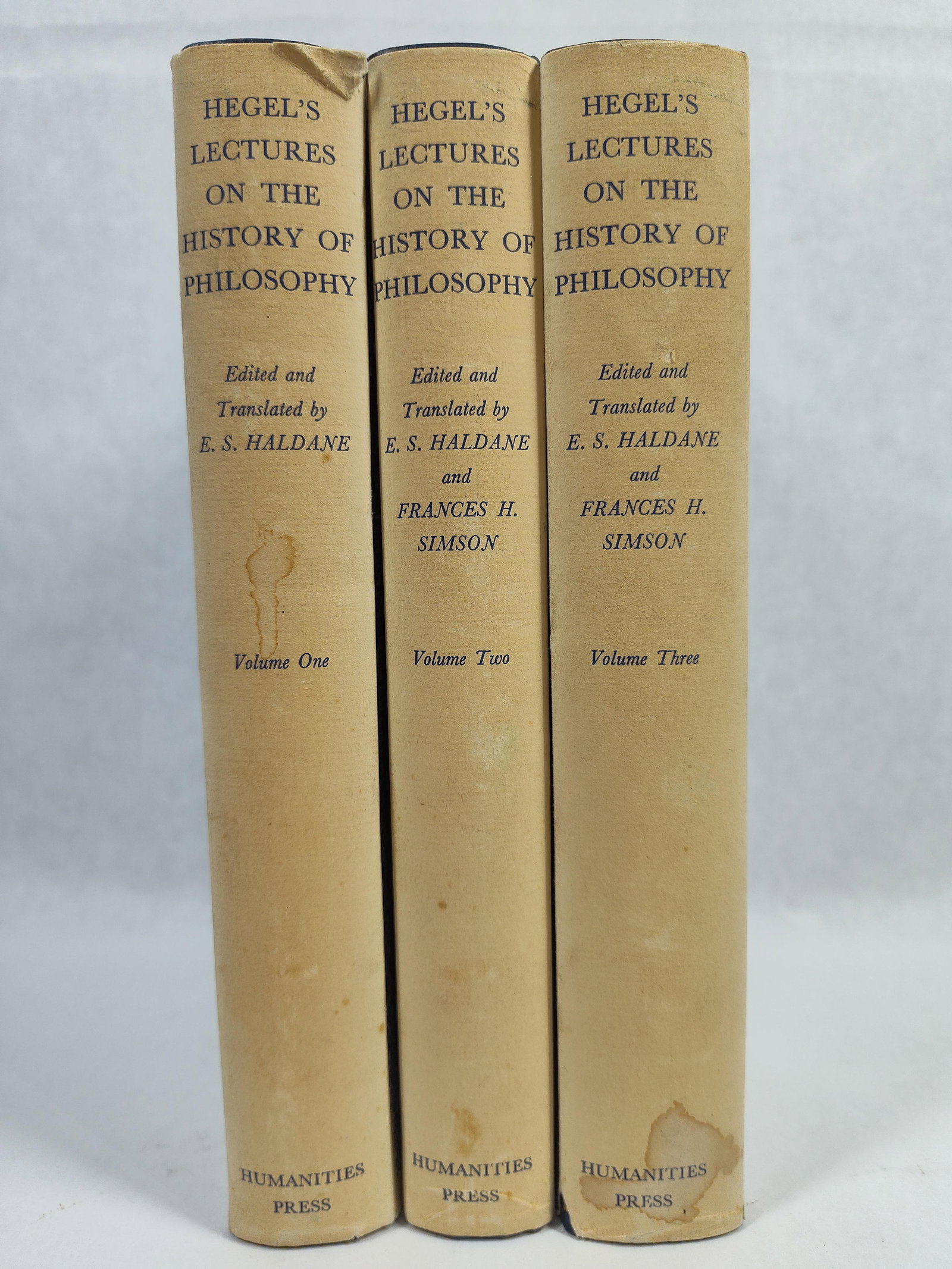 G.W.F. Hegel, Lectures on History of Phil, 3 Vols: A complete three-volume set of Hegel's Lectures on the History of Philosophy, translated from the German by E. S. Haldane and Frances H. Simson. This edition is a joint publication by Routledge and