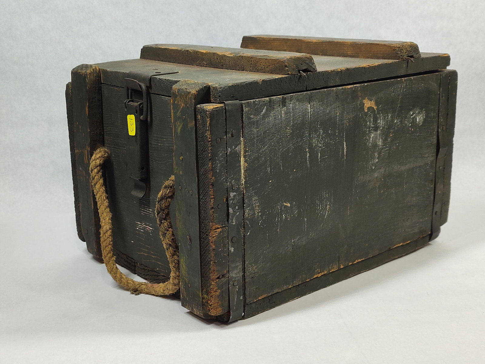 U.S. M1917 Pattern Wooden Ammunition Storage Crate: This wooden transport crate is consistent with the U.S. military M1917 pattern, utilized for machine gun ammunition transport and storage throughout the mid-20th century. The box is constructed from