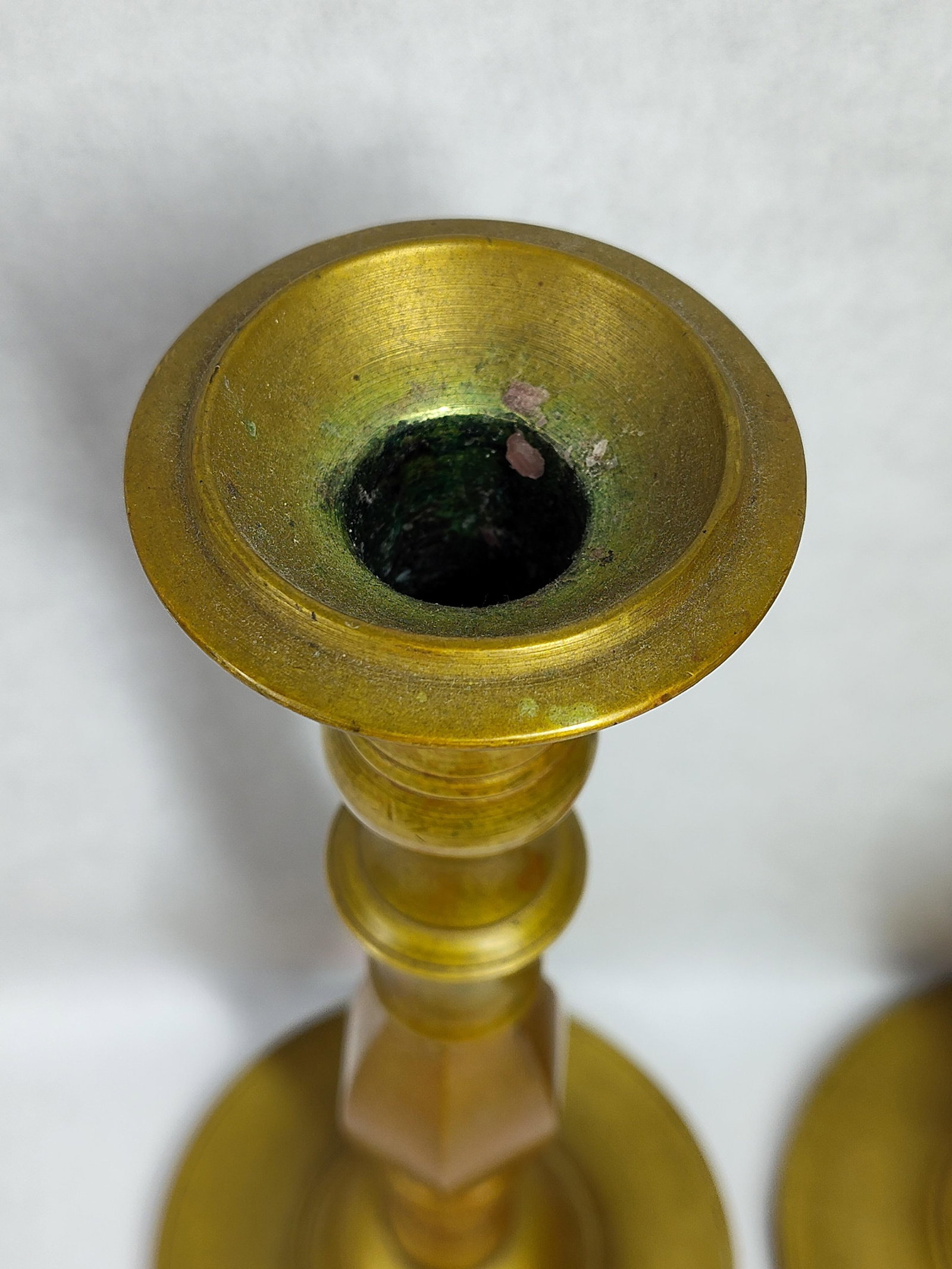 Pair Cast Brass Colonial Baluster Candlesticks - 2