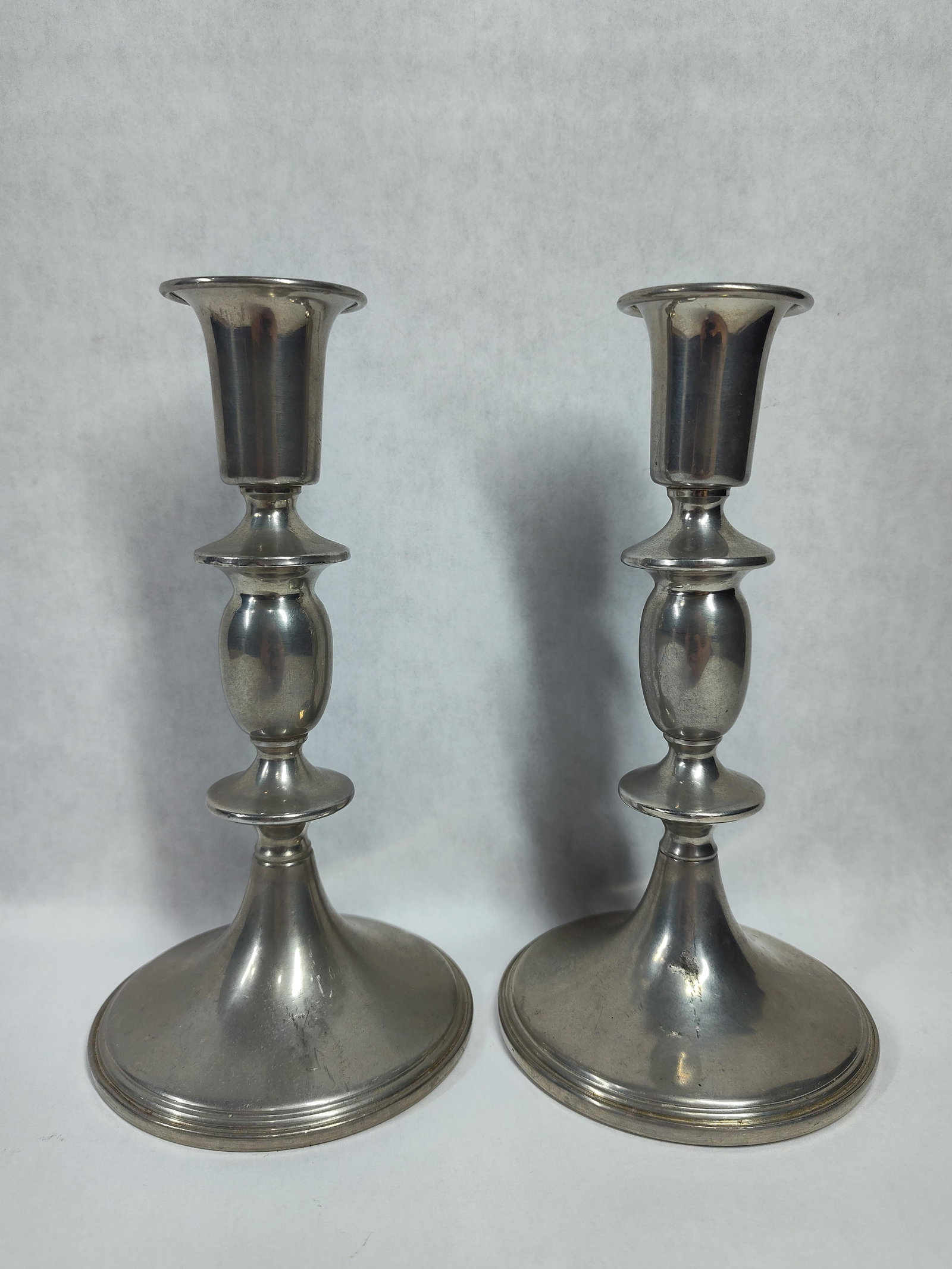 Pair Empire Weighted Pewter Candlesticks, 834 (1 of 3)
