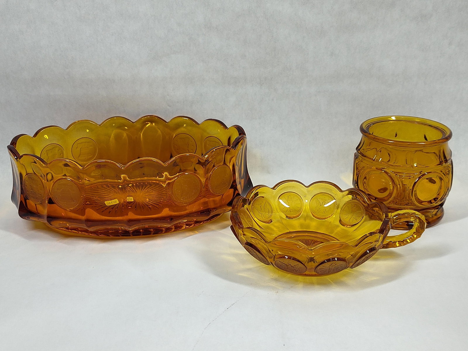 3 American Amber Glass Coin & Moon & Star Vessels (1 of 4)