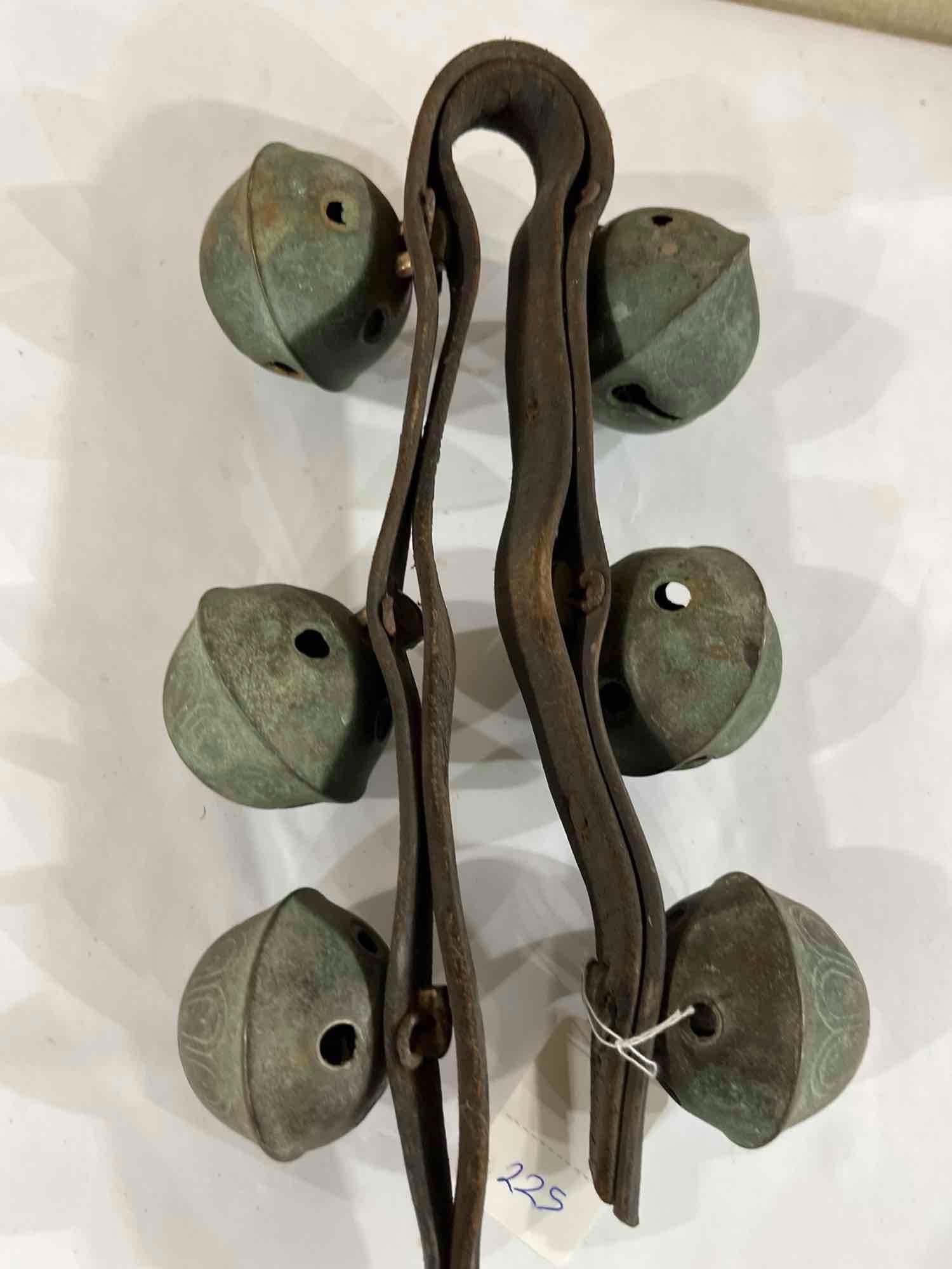 Antique Brass Crotal Sleigh Bells on Leather Strap (1 of 4)