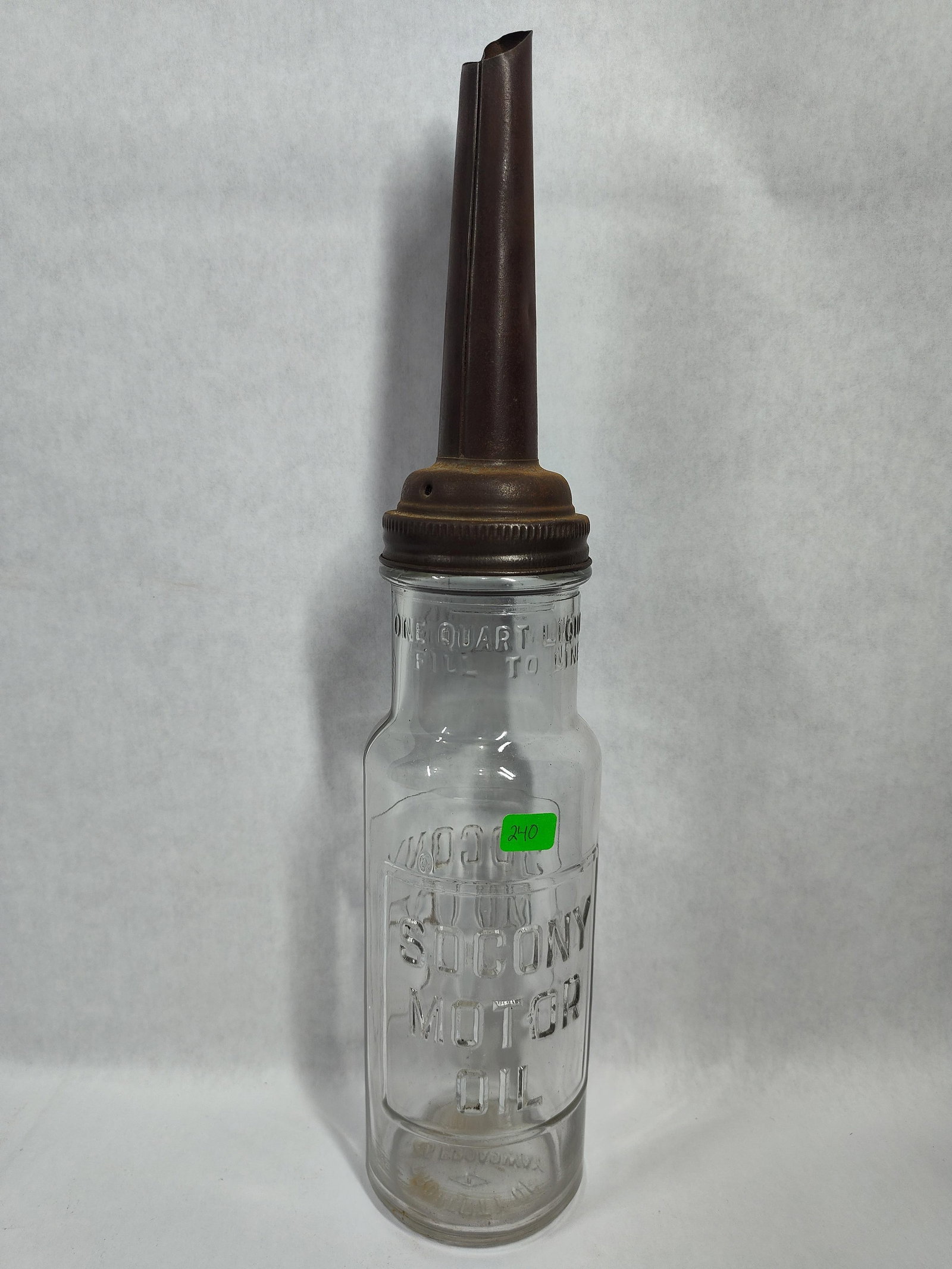 Socony Glass Motor Oil Bottle, Metal Spout, c.1930 (1 of 3)