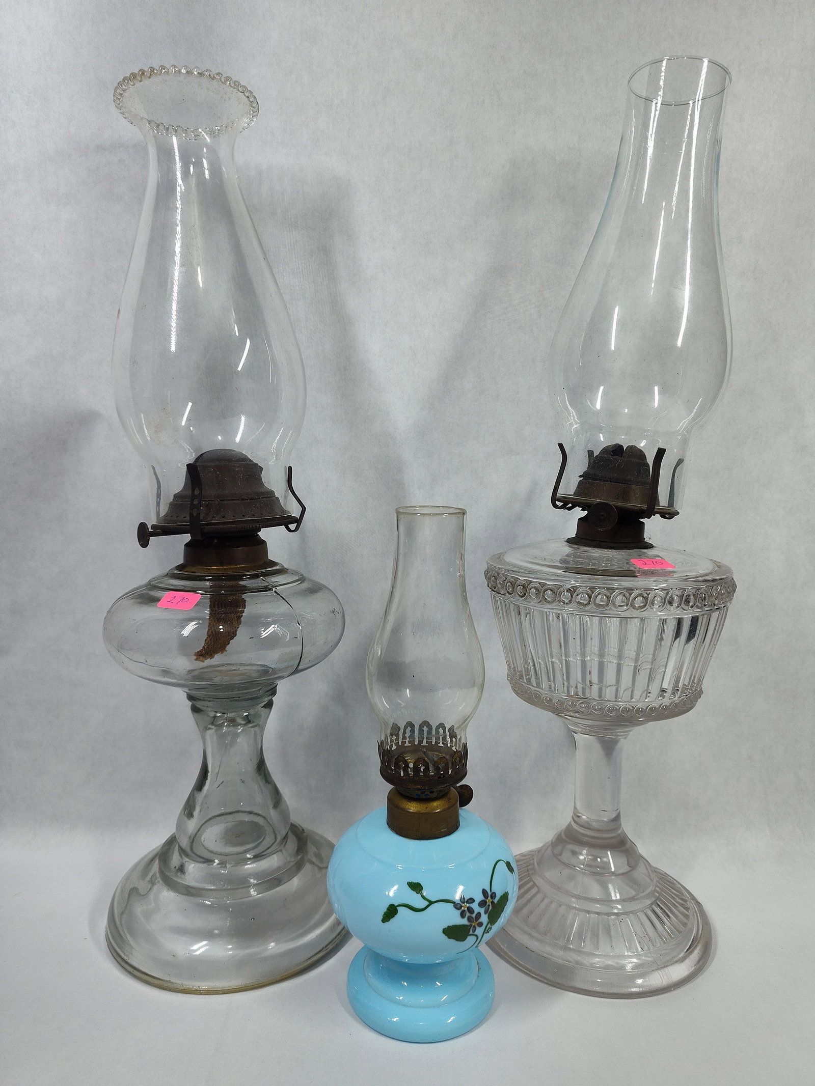 3 American Pressed & Painted Glass Kerosene Lamps (1 of 5)