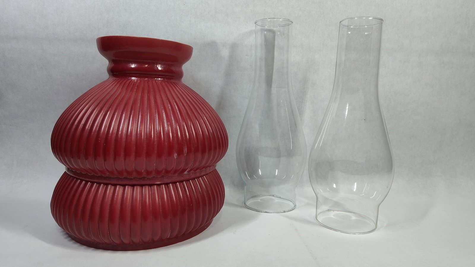 Brass Double Arm Student Lamp w/ Ruby Ribbed Glass (1 of 8)