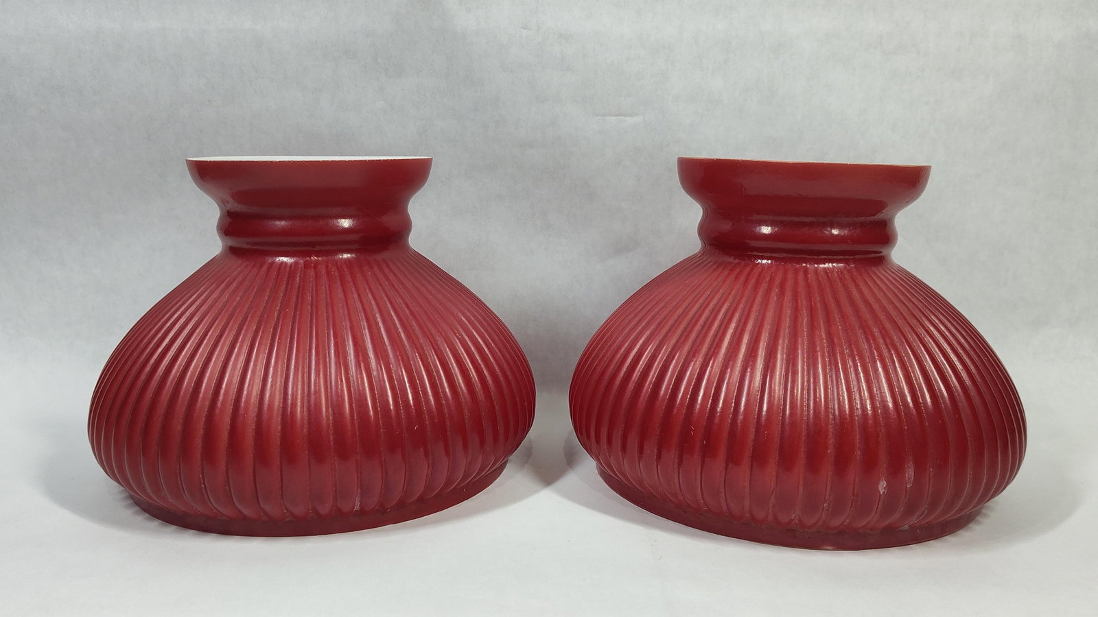 Brass Double Arm Student Lamp w/ Ruby Ribbed Glass - 3