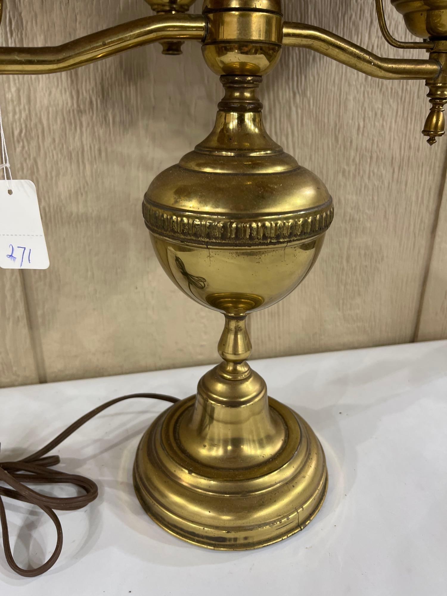 Brass Double Arm Student Lamp w/ Ruby Ribbed Glass - 6