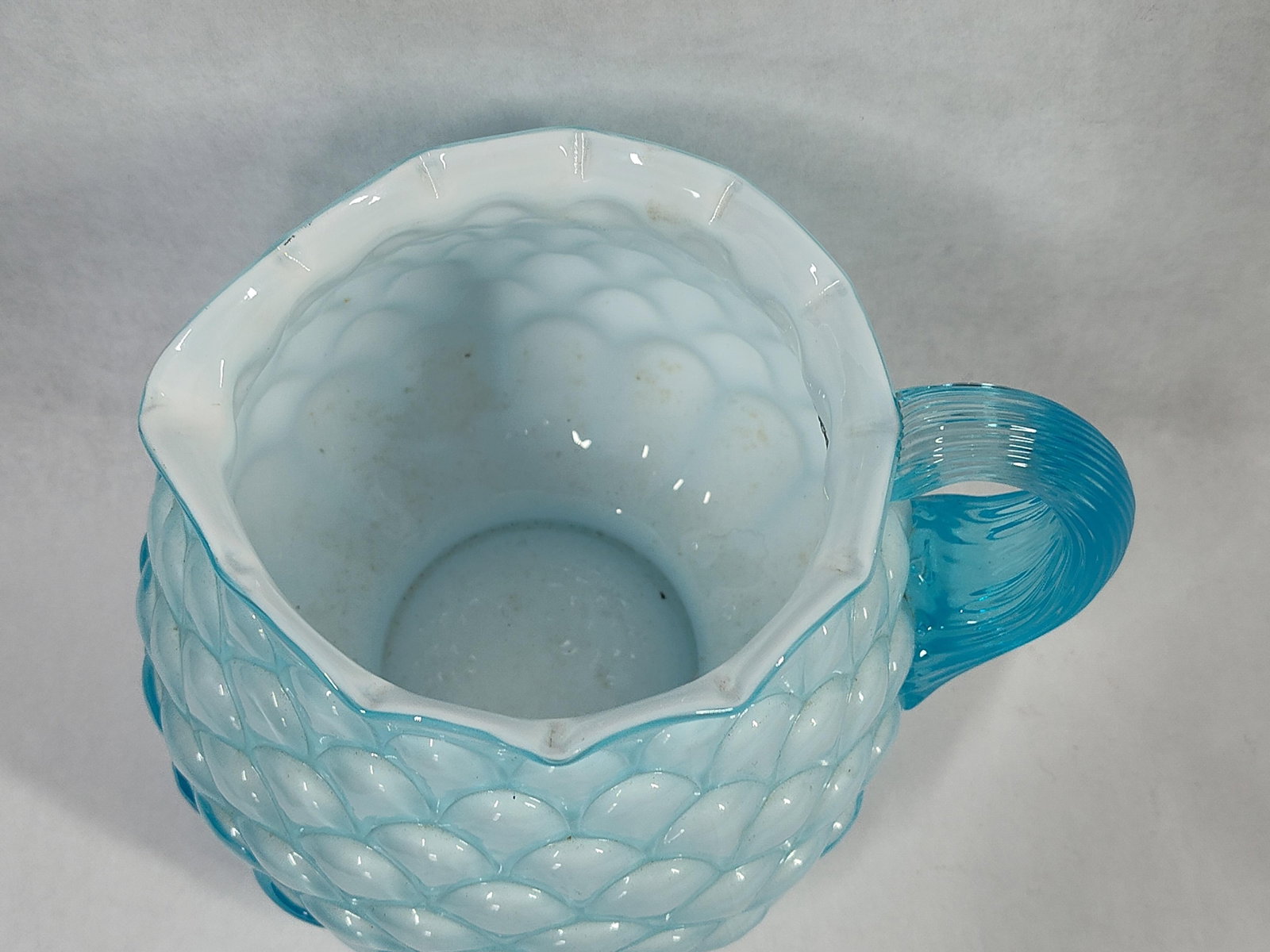 Victorian Blue Opalescent Shingle Pattern Pitcher - 2