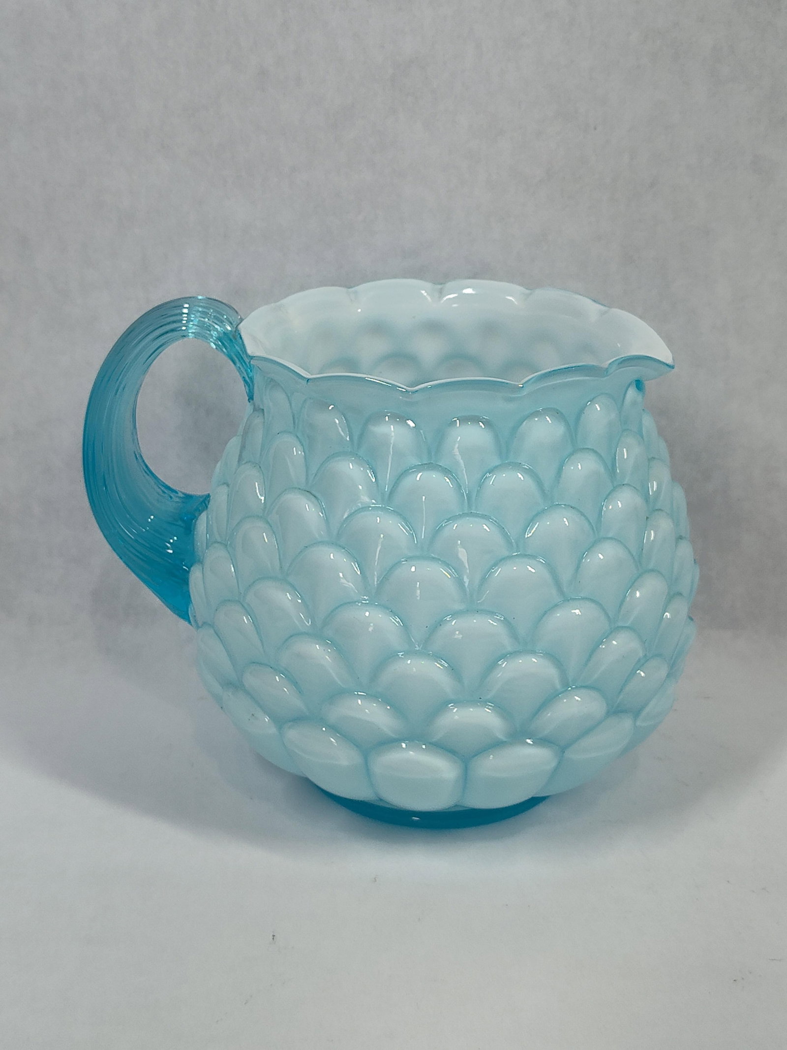 Victorian Blue Opalescent Shingle Pattern Pitcher - 3
