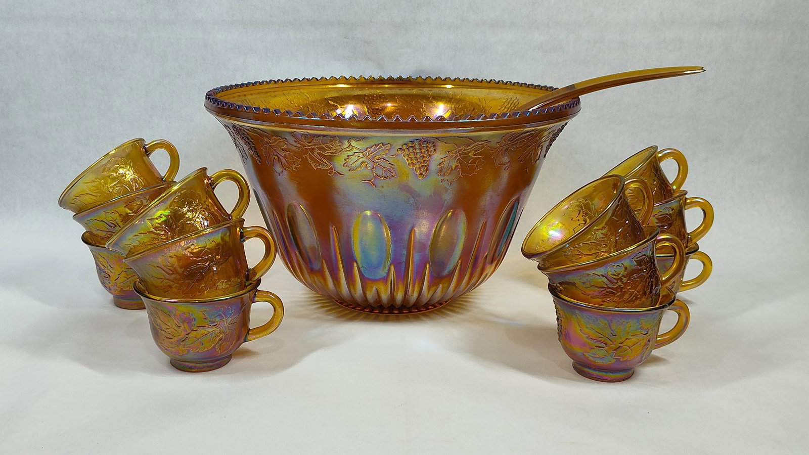 Marigold Carnival Glass Harvest Grape Punch Set (1 of 3)