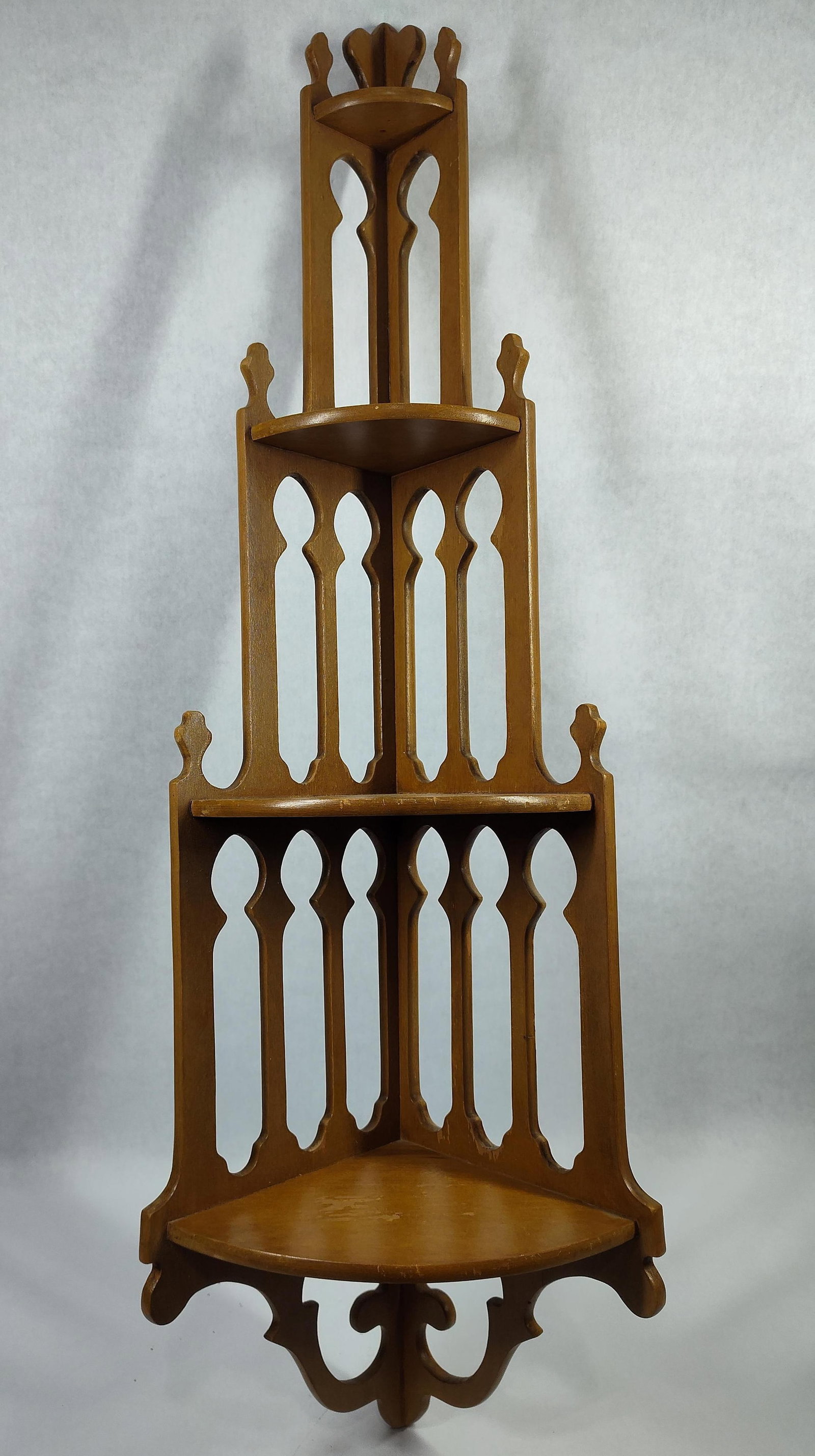 Gothic Revival Wood 4-Tier Corner Wall Shelf (1 of 4)