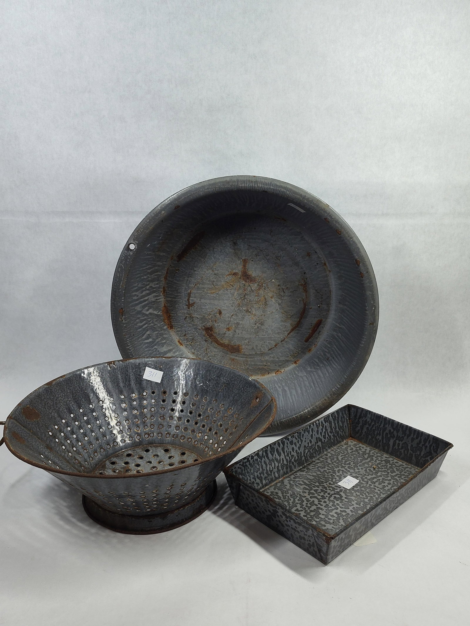 Trio Vtg Gray Mottled Graniteware Kitchen Items (1 of 5)