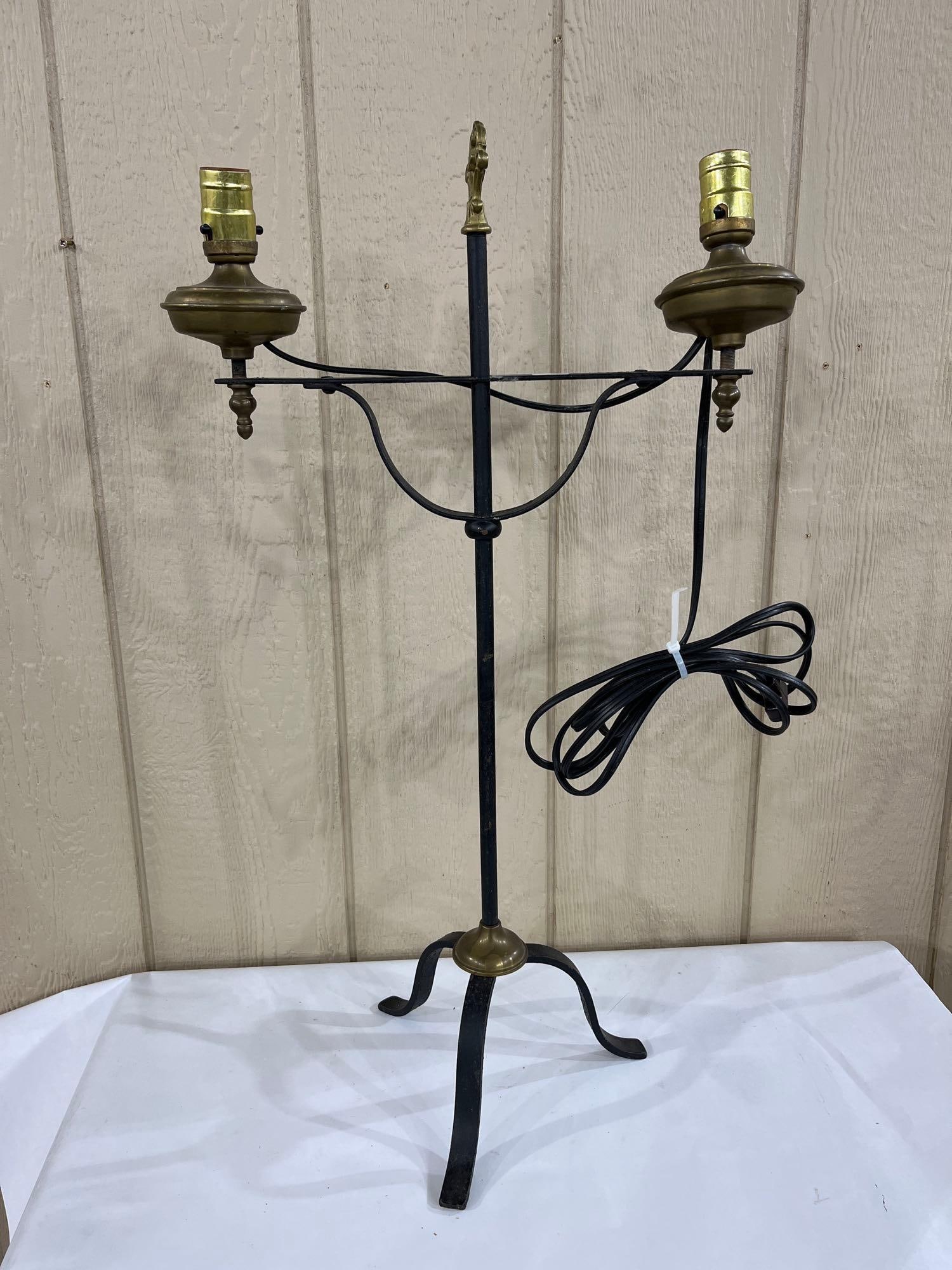 Two-Light Wrought Iron and Brass Table Lamp (1 of 5)