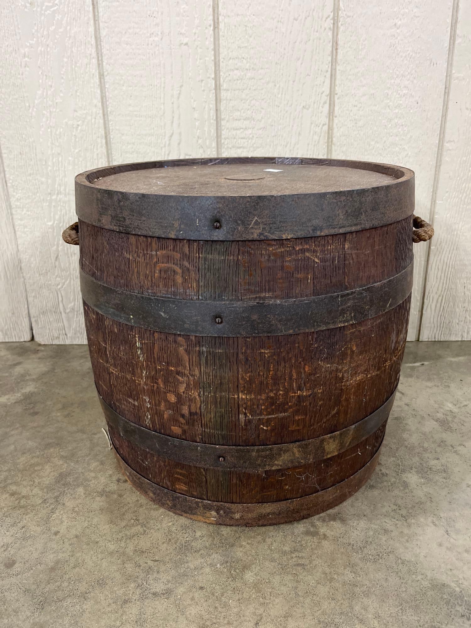 Antique Coopered Oak Storage Barrel, Rope Handles (1 of 3)