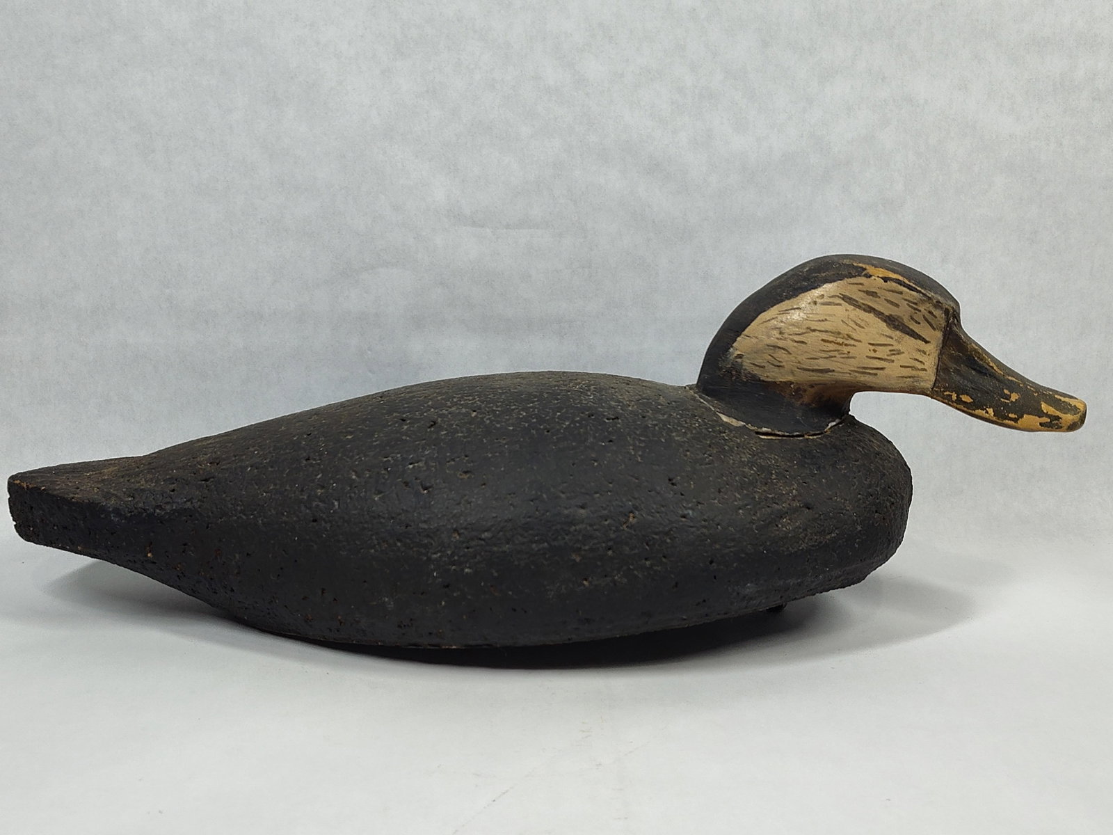 Vintage Hand-Carved Cork-Body Black Duck Decoy (1 of 3)