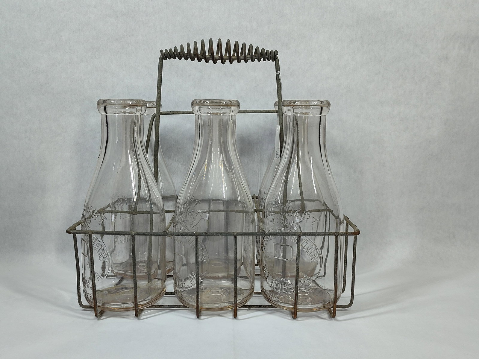 Set 4 Prokop Farm Dairy Milk Bottles, Wire Carrier (1 of 3)