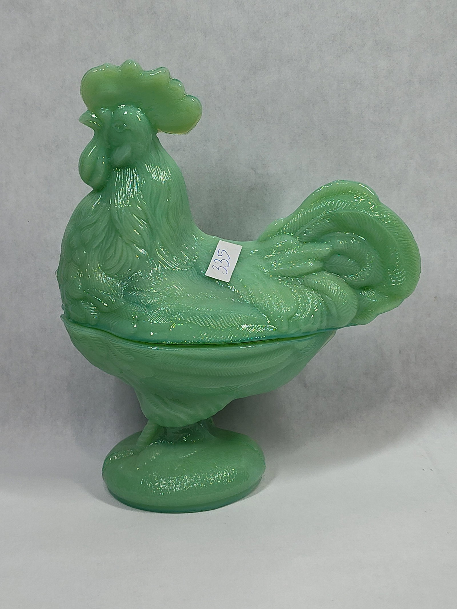 Iridescent Jadeite Glass Rooster Covered Dish (1 of 3)