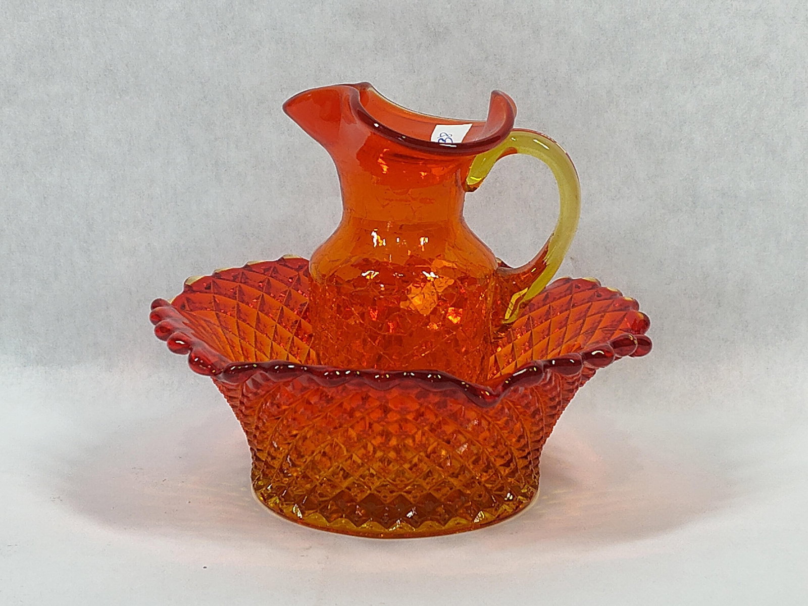 Amberina Crackle & Pressed Glass Pitcher & Basin (1 of 3)