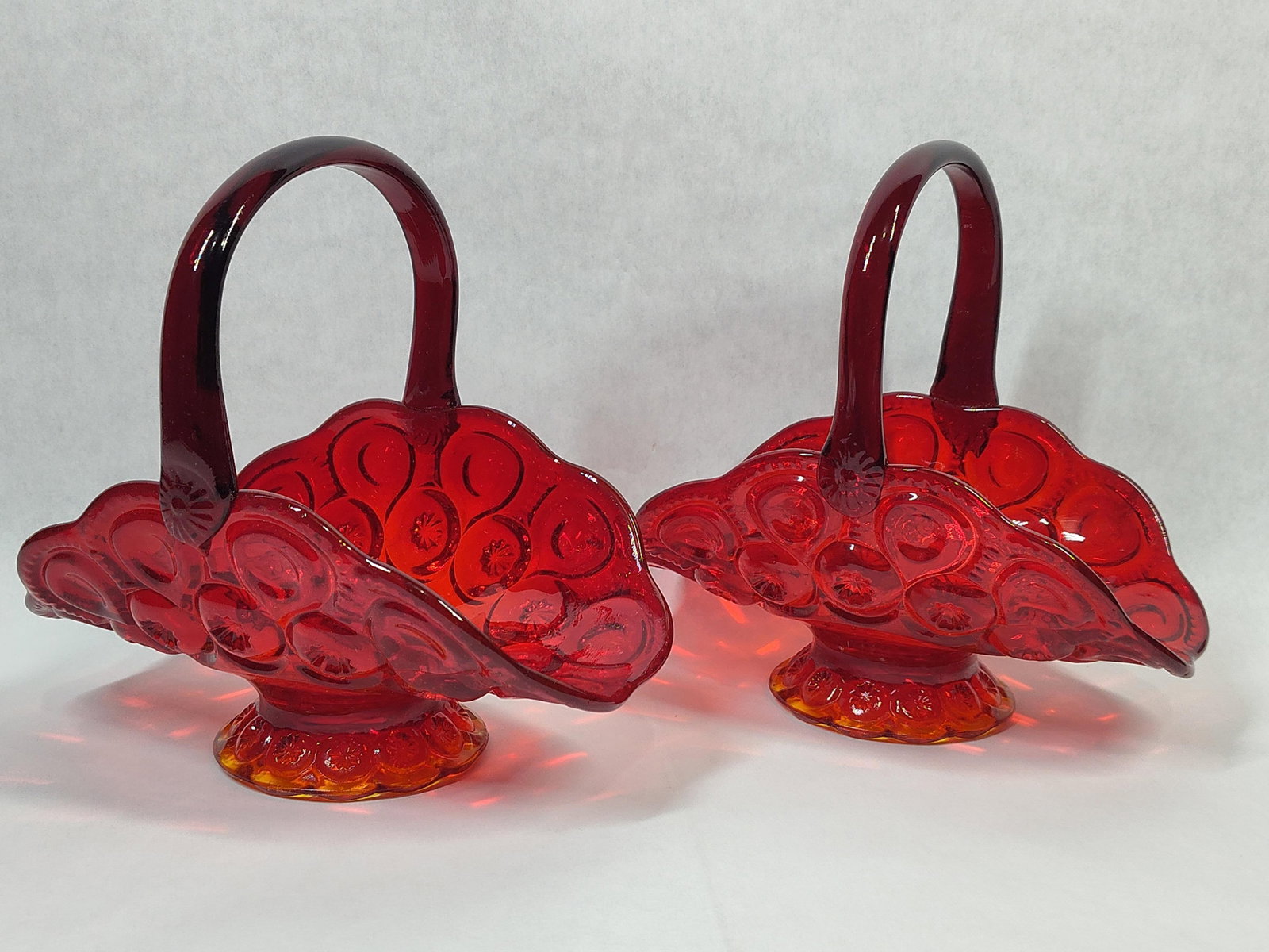 Pair Moon & Star Pattern Amberina Glass Baskets (1 of 4)