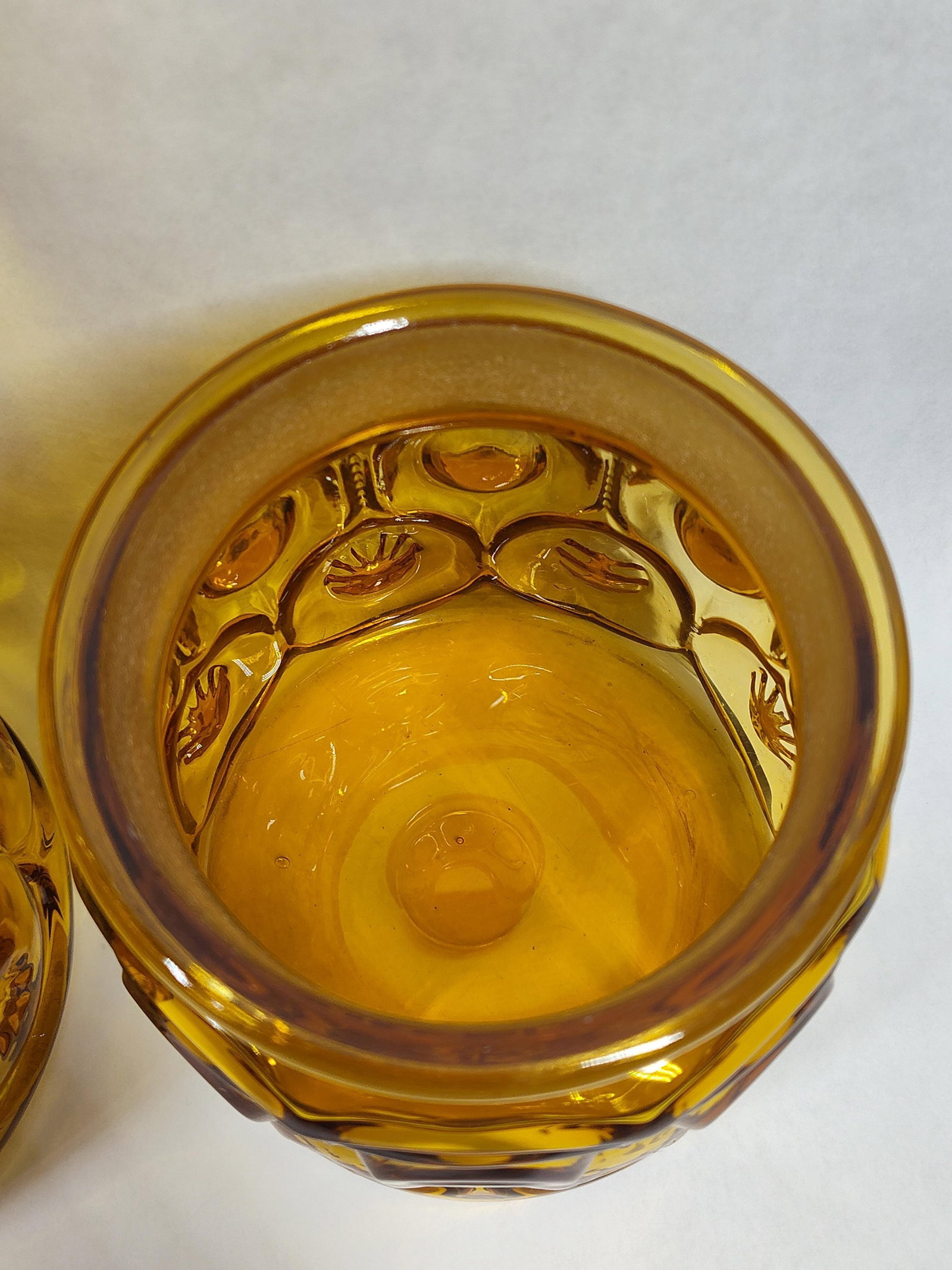 Pair Moon & Star Pattern Amber Glass Canisters - 3