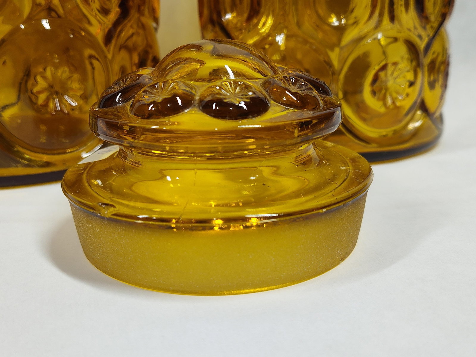 Pair Moon & Star Pattern Amber Glass Canisters - 4