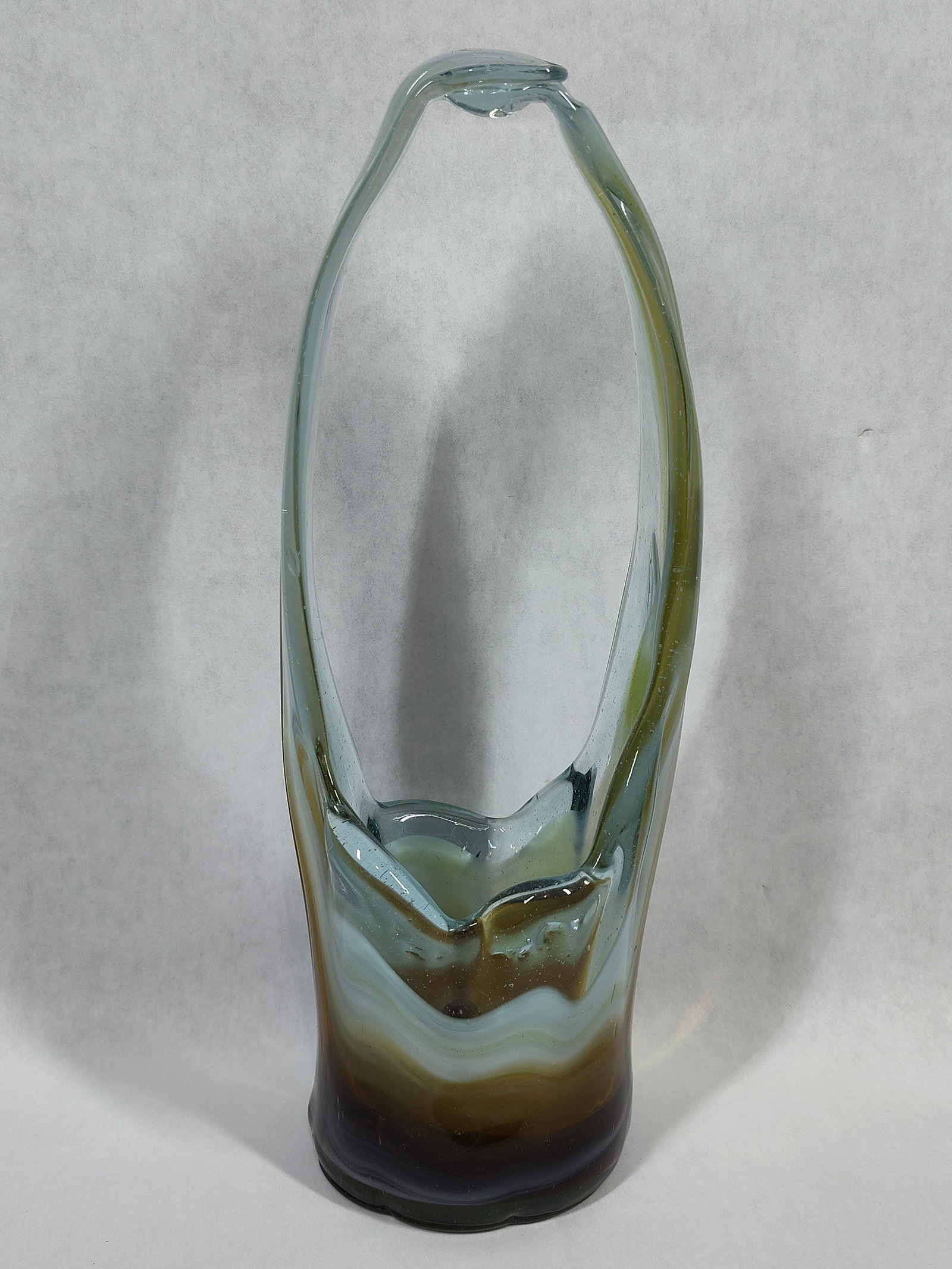 Mid-Century Modern Hand-Blown Swirl Art Glass Basket Vase in the Style of Murano (1 of 4)