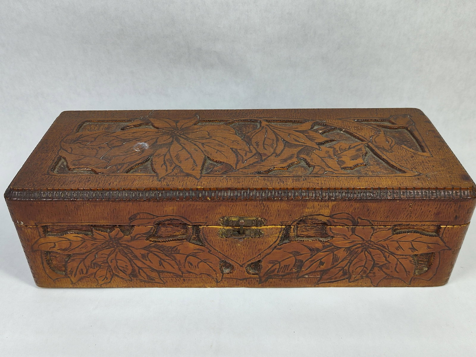 Flemish Art Co. Pyrography Wood Box w/ Floral (1 of 4)