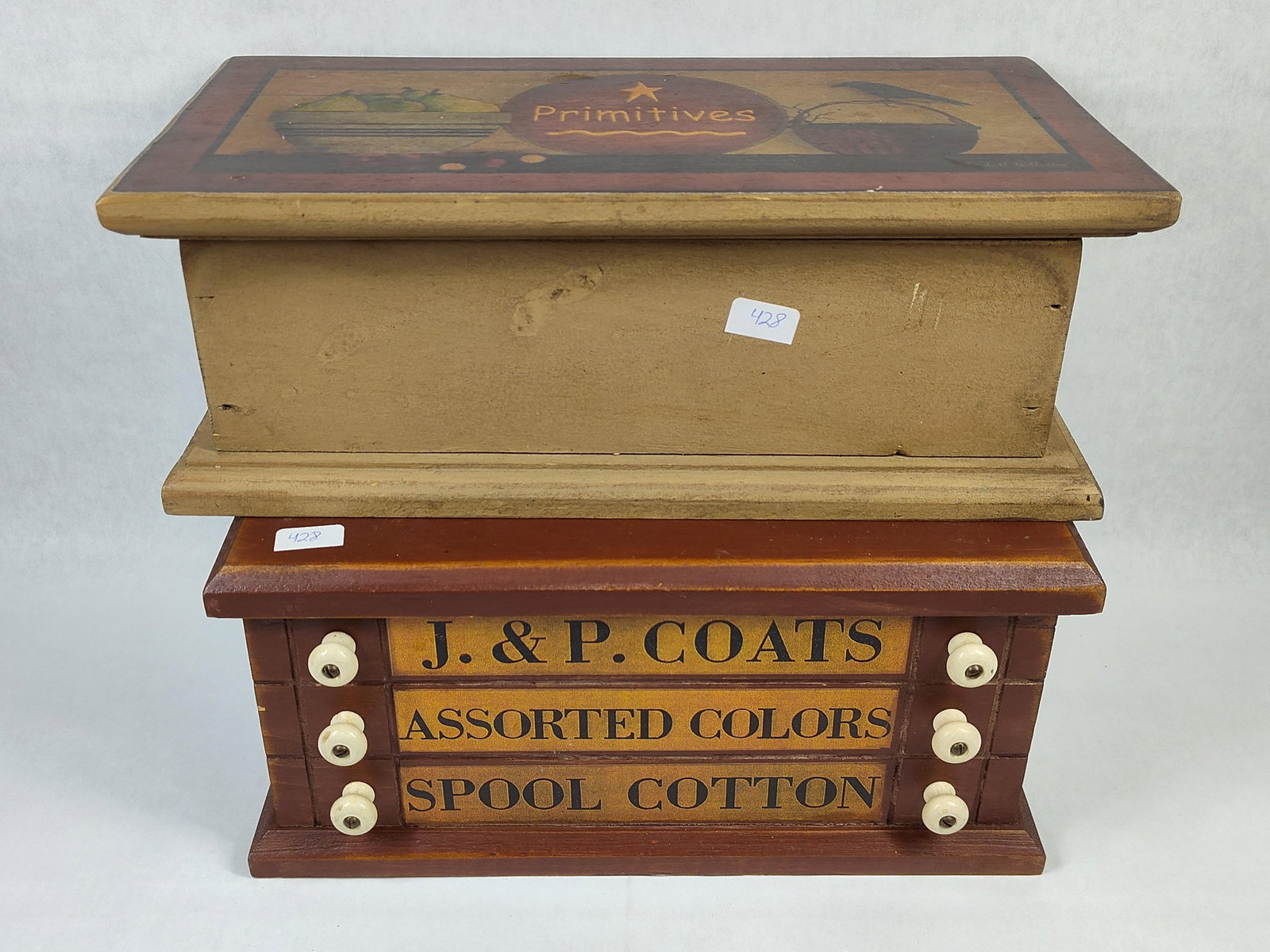 J. & P. Coats Spool & Signed Folk Art Wood Boxes (1 of 8)