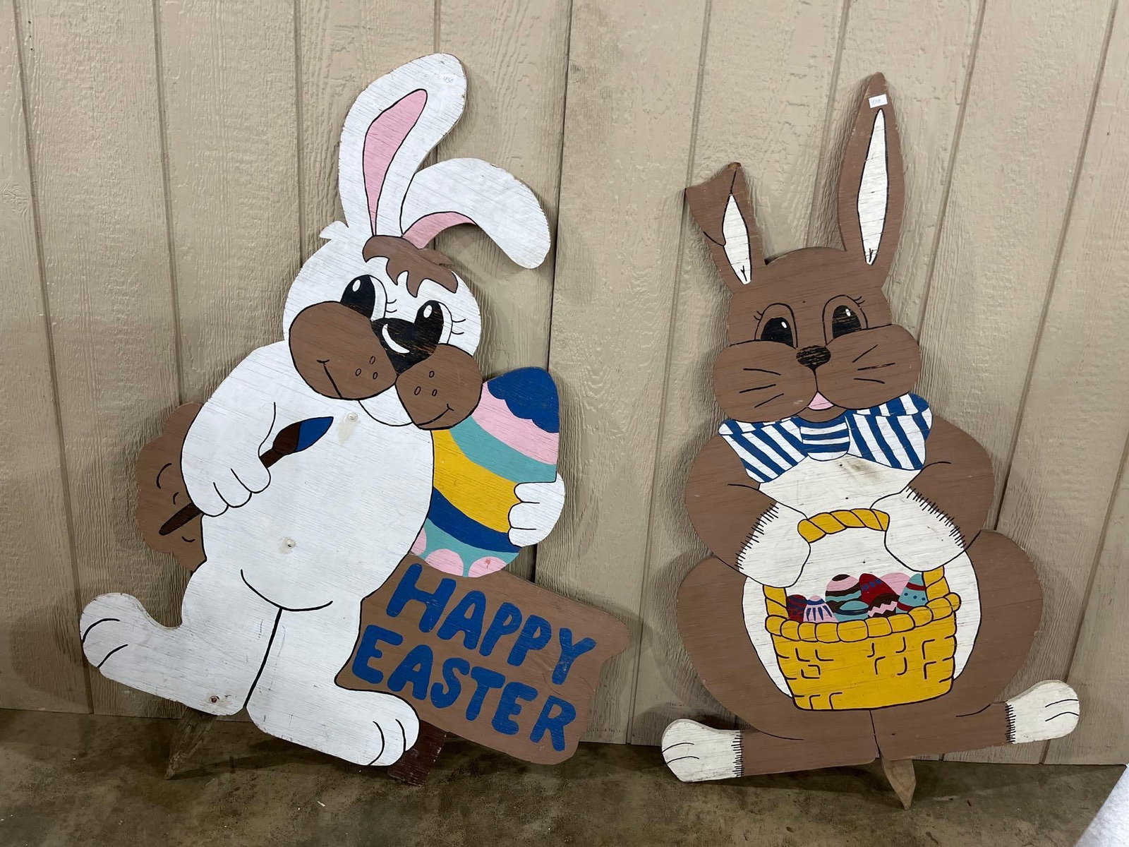 Pair Hand-Painted Plywood Easter Bunny Cutouts (1 of 5)