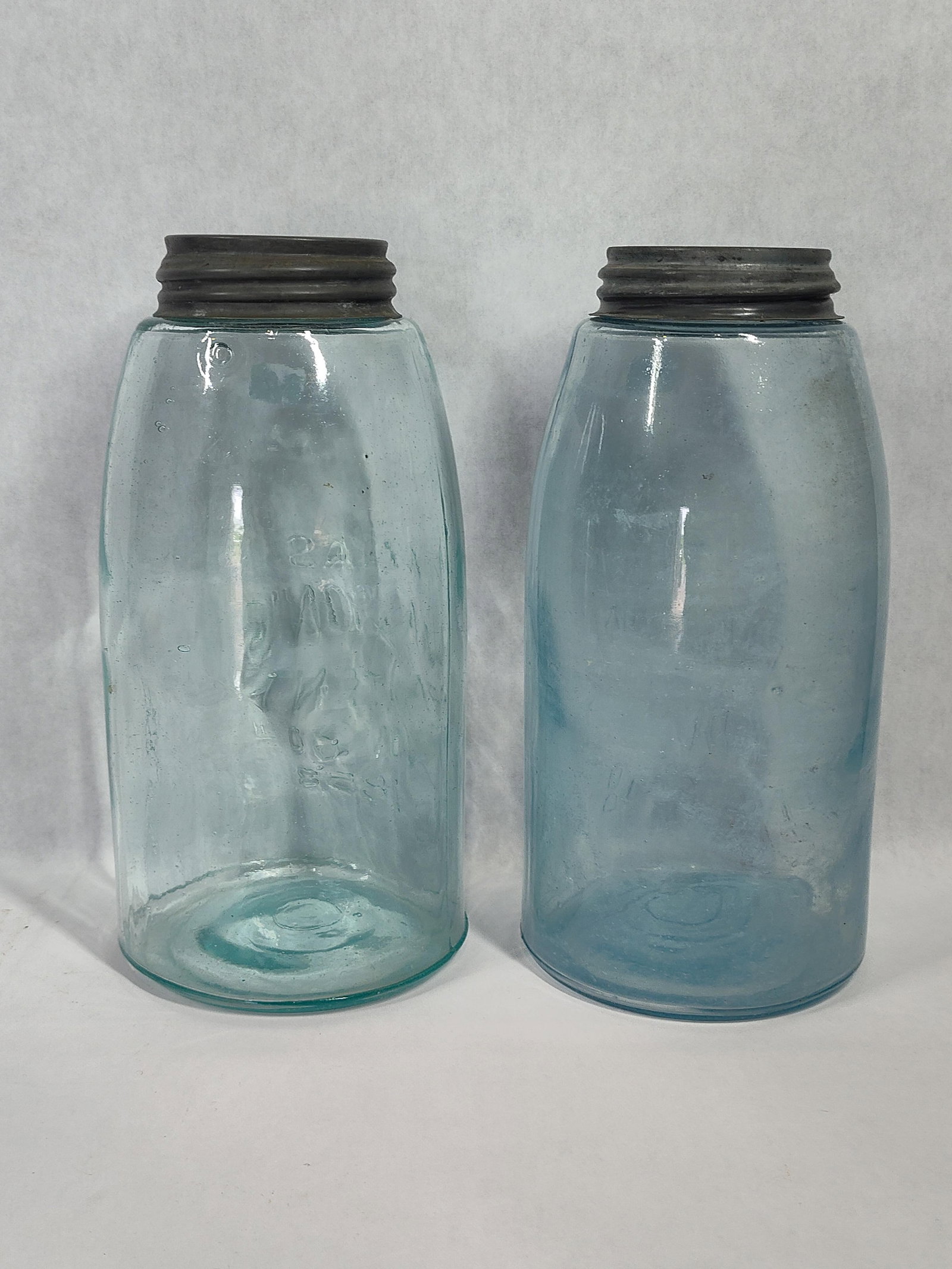 Pair Atlas Mason's Patent 1858 Aqua Glass Jars (1 of 3)