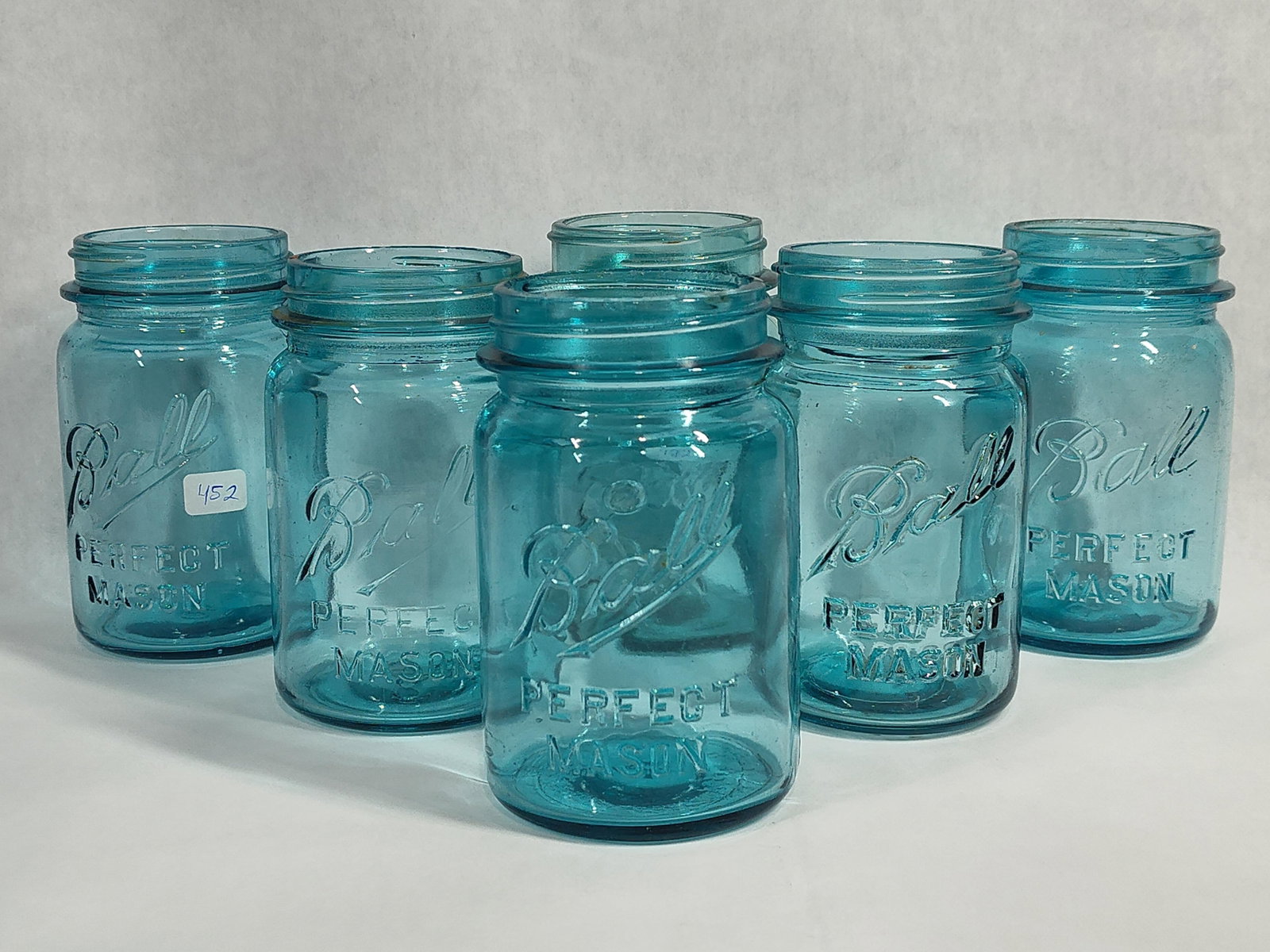 Set 6 Ball Perfect Mason Aqua Glass Canning Jars (1 of 5)