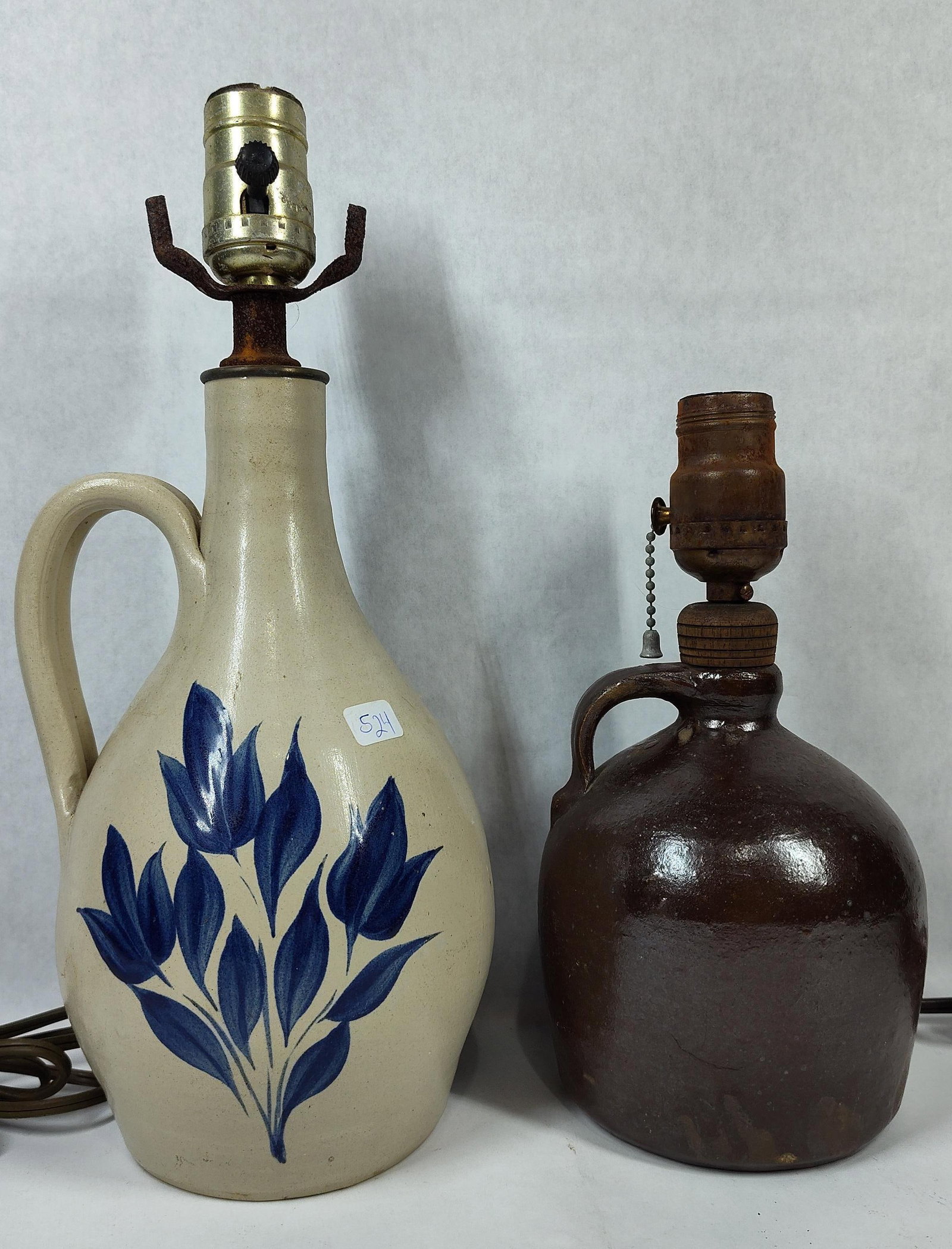 Pair Am. Stoneware Jug Lamps, Attrib. Williamsburg (1 of 3)