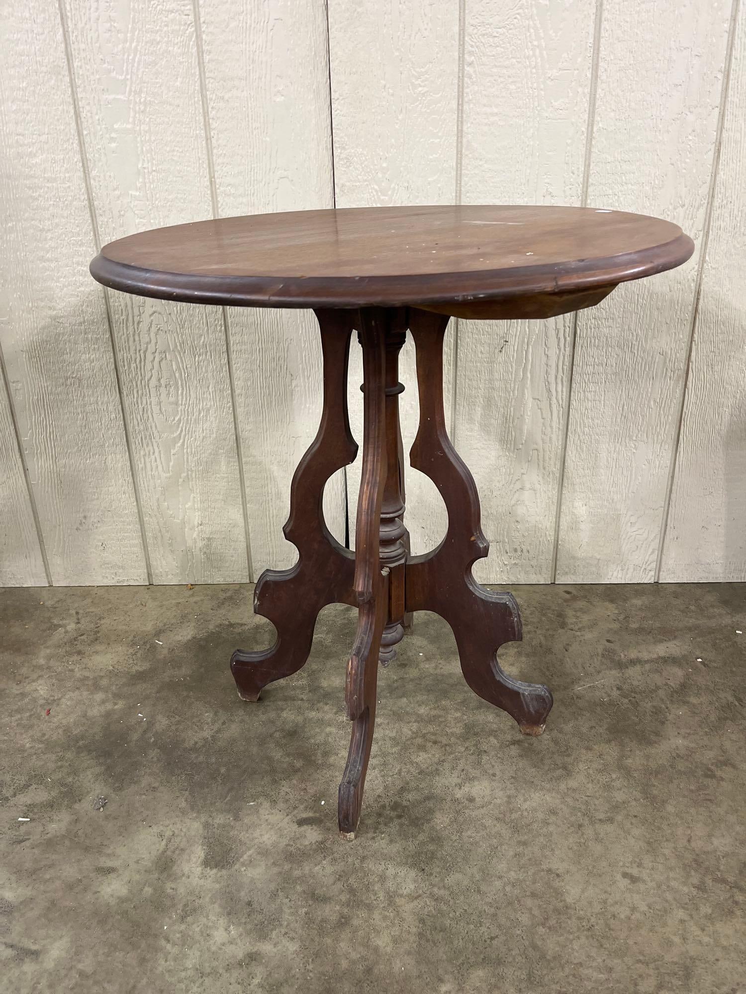 American Victorian Walnut Oval Scroll Parlor Table (1 of 3)