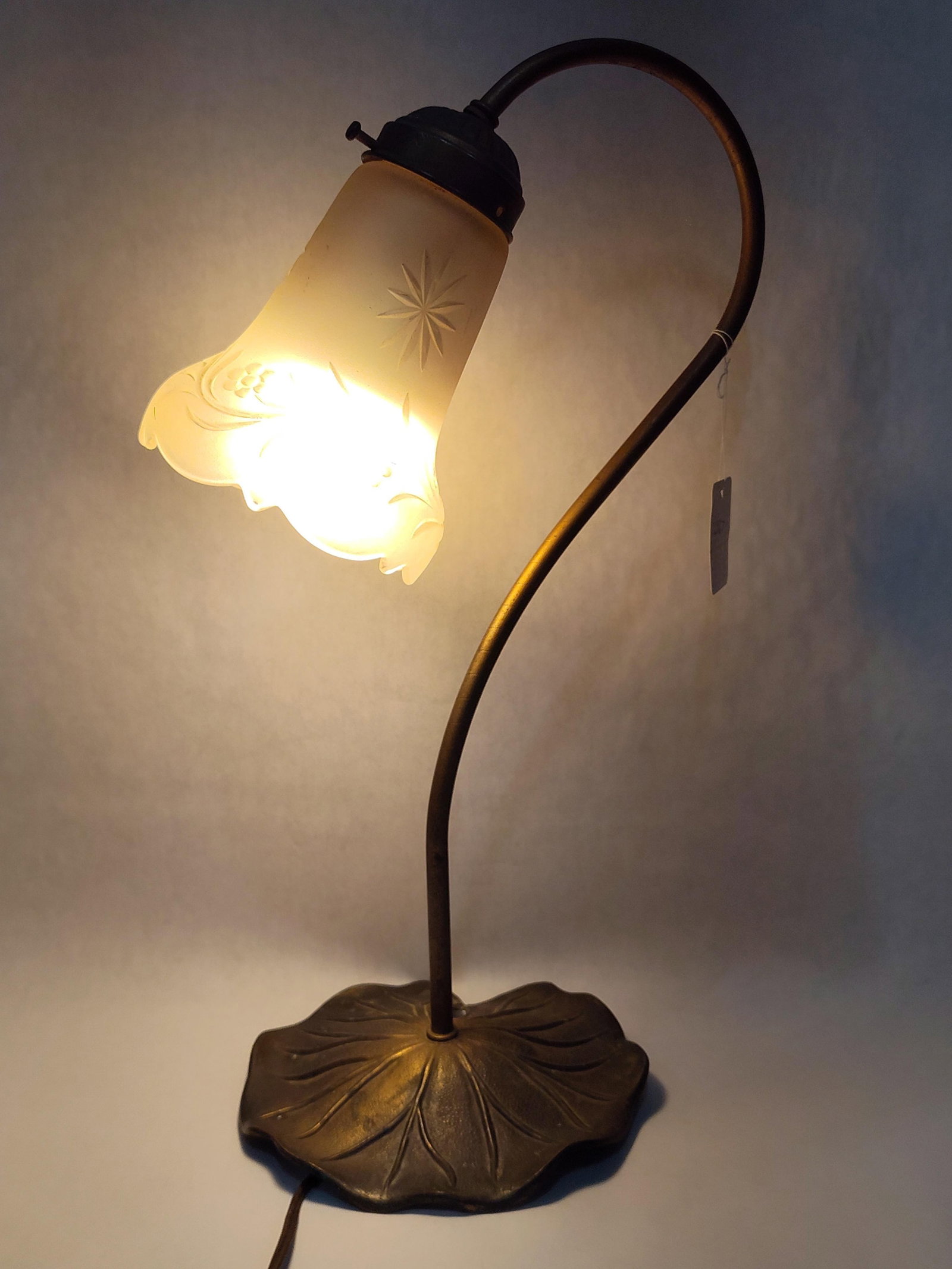 Art Nouveau Style Lily Pad Gooseneck Lamp w/ Shade (1 of 4)