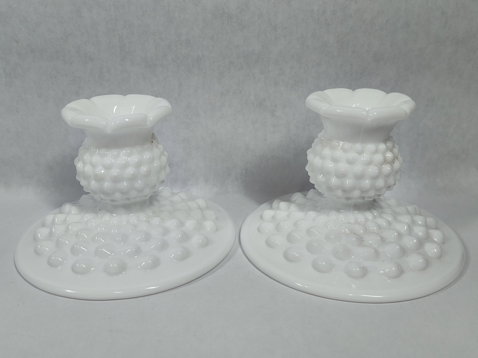 Pair Fenton Hobnail Milk Glass Candle Holders (1 of 2)