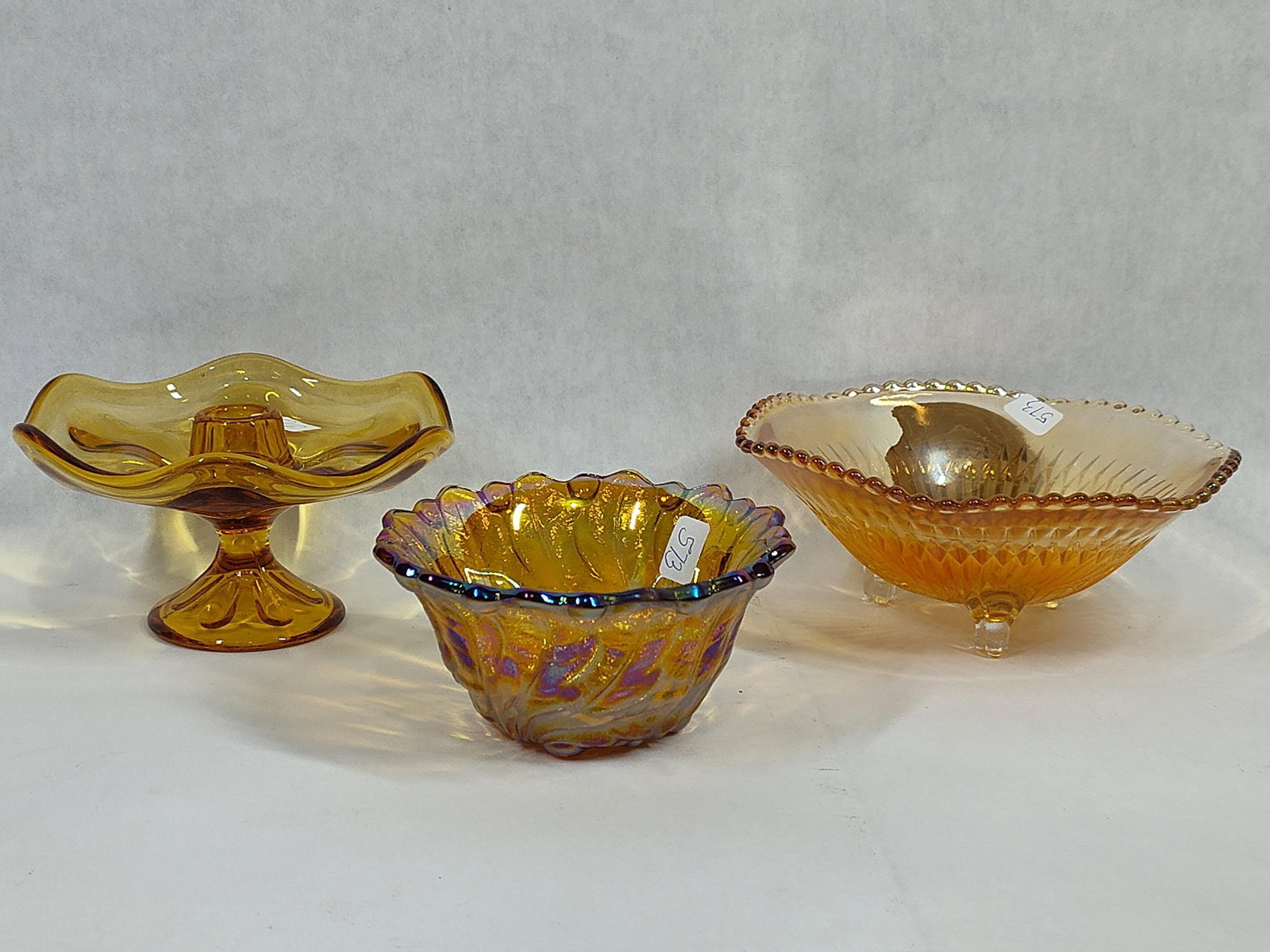 Trio Vtg Amber & Marigold Iridescent Glassware (1 of 5)