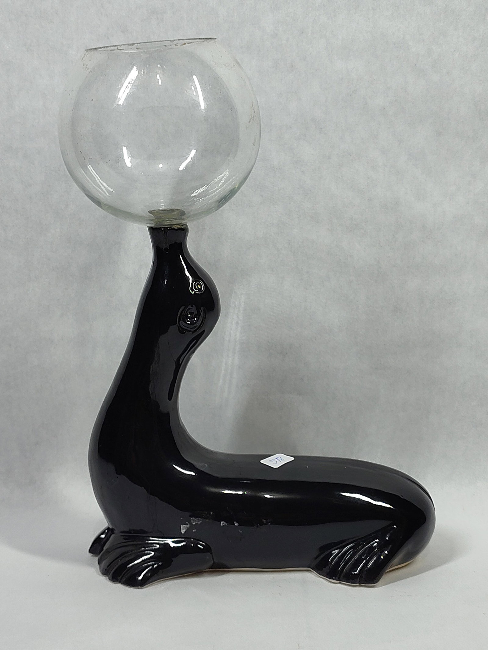 Ceramic Seal Figurine w/ Balancing Glass Bowl (1 of 3)