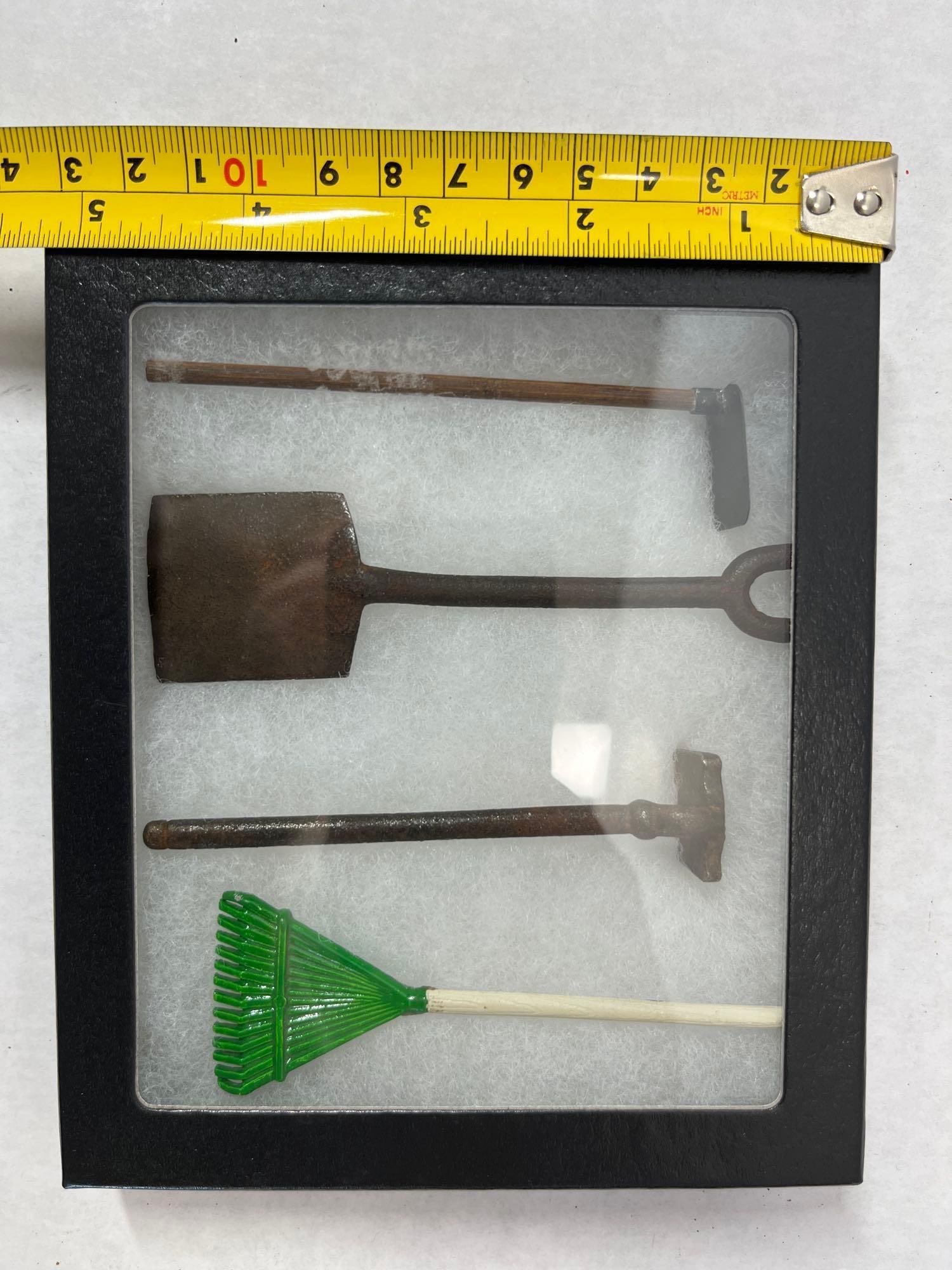 Set 4 Miniature Garden Tools in Shadow Box - 4
