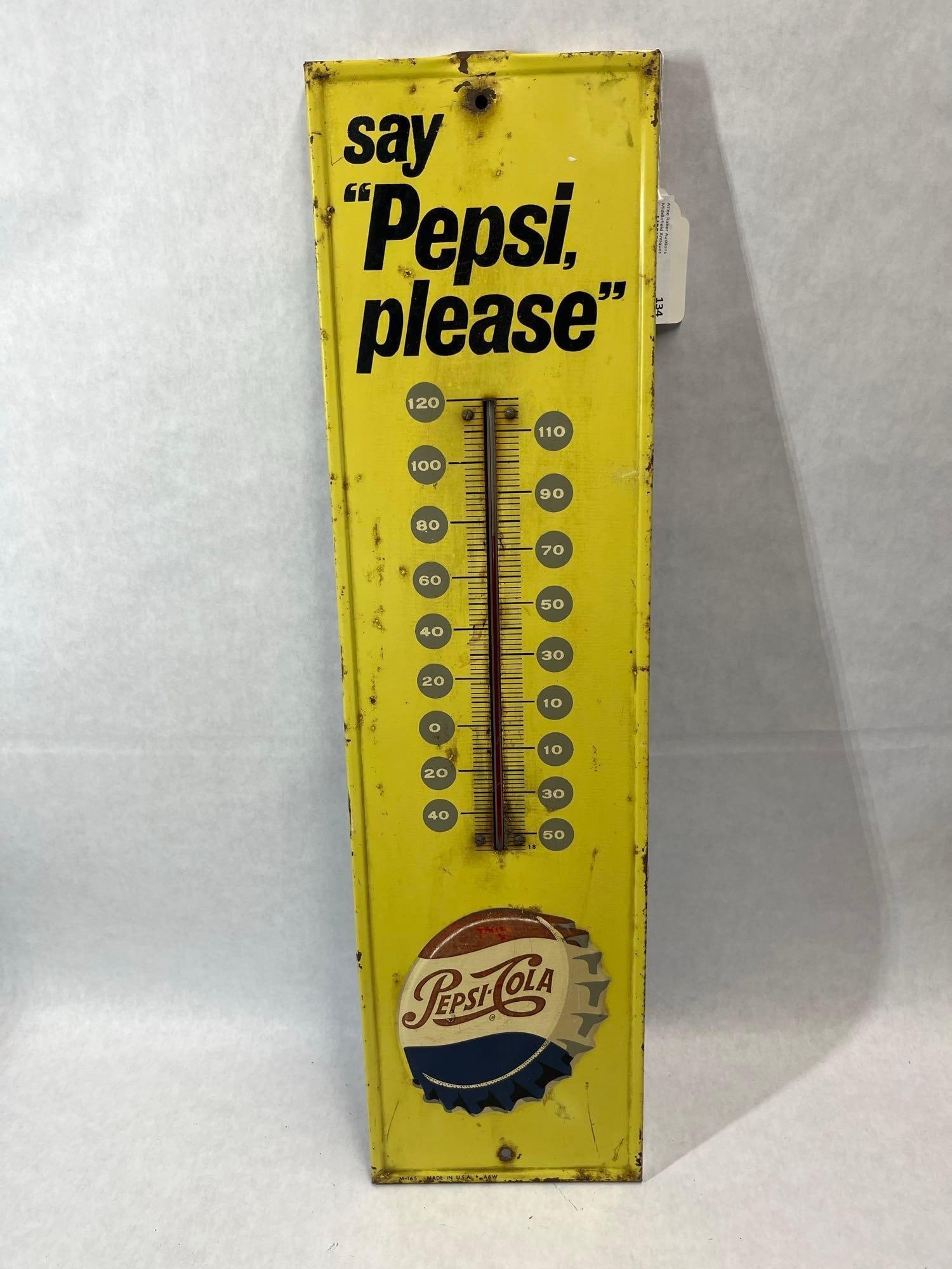 Pepsi-Cola Say Pepsi Please Metal Advertising Thermometer Sign (1 of 6)