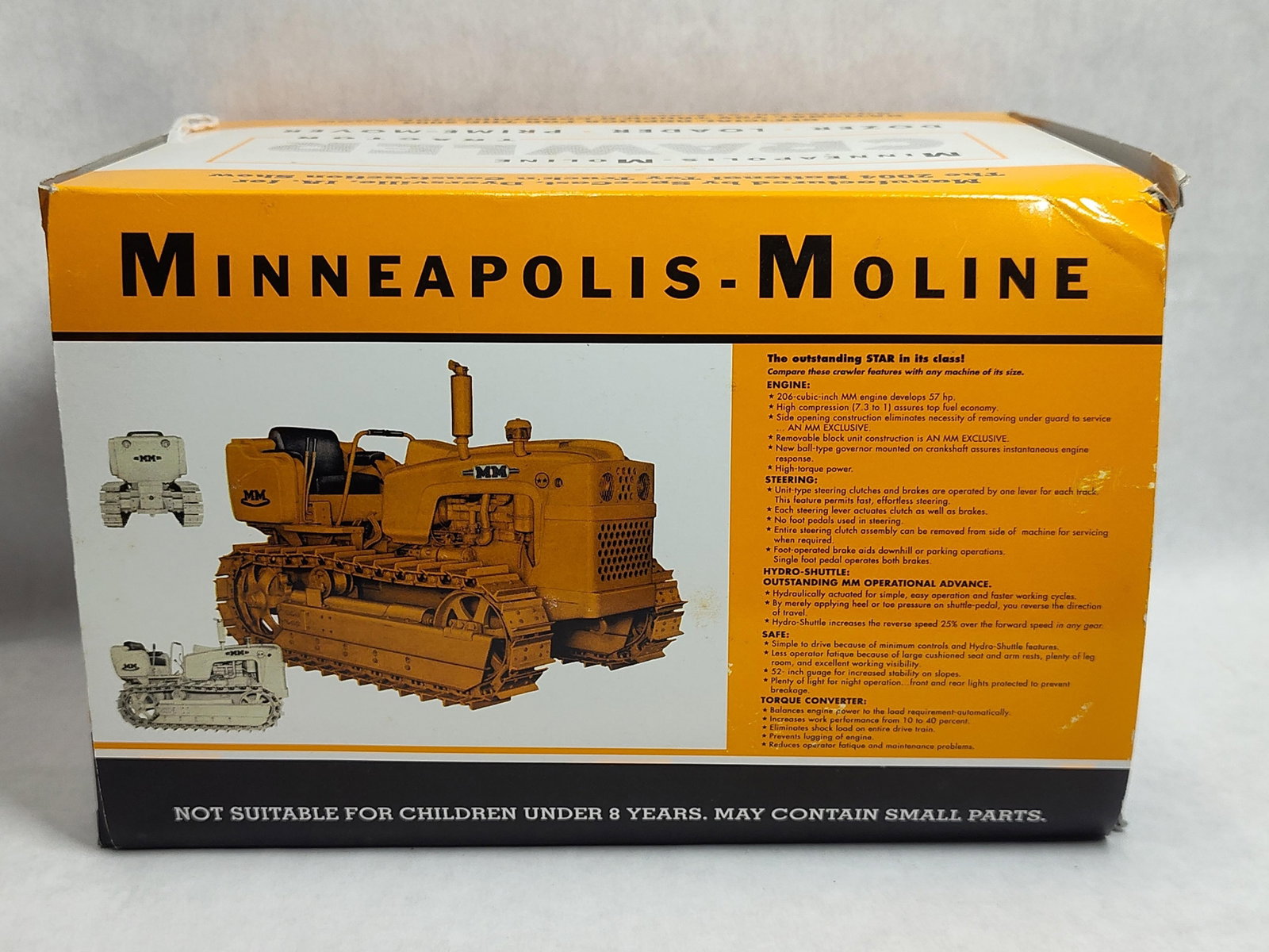 SpecCast 1:16 Scale Minneapolis-Moline 2 Star Crawler Tractor Official 2004 Show Replica: This SpecCast 1:16 scale die-cast model is a replica of a Minneapolis-Moline 2 Star Crawler tractor. It was produced as the official replica for the 2004 National Toy Truck'n Construction Show, which 