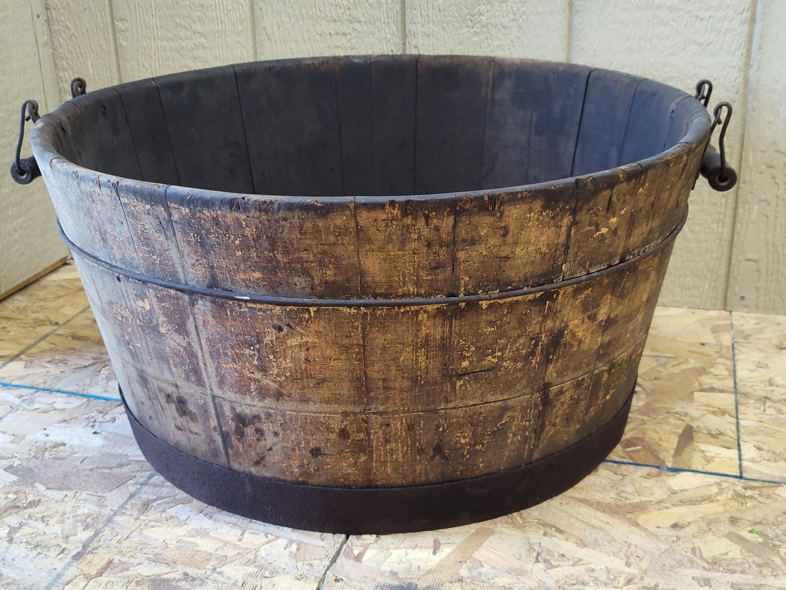 Antique Coopered Wood & Iron Wash Tub w/ Handles (1 of 5)