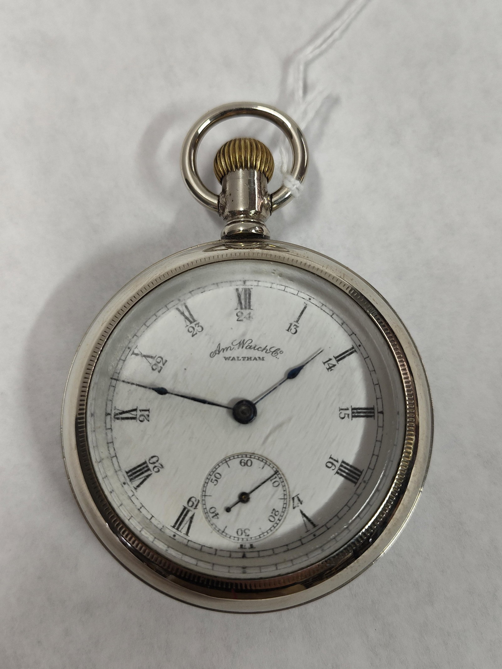 Waltham Model 1883 Pocket Watch w/ Exhibition Back: This pocket watch was manufactured by the American Waltham Watch Co. of Waltham, Massachusetts. The movement is identified as a Model 1883, 18-size, full plate design featuring a manual wind and lever