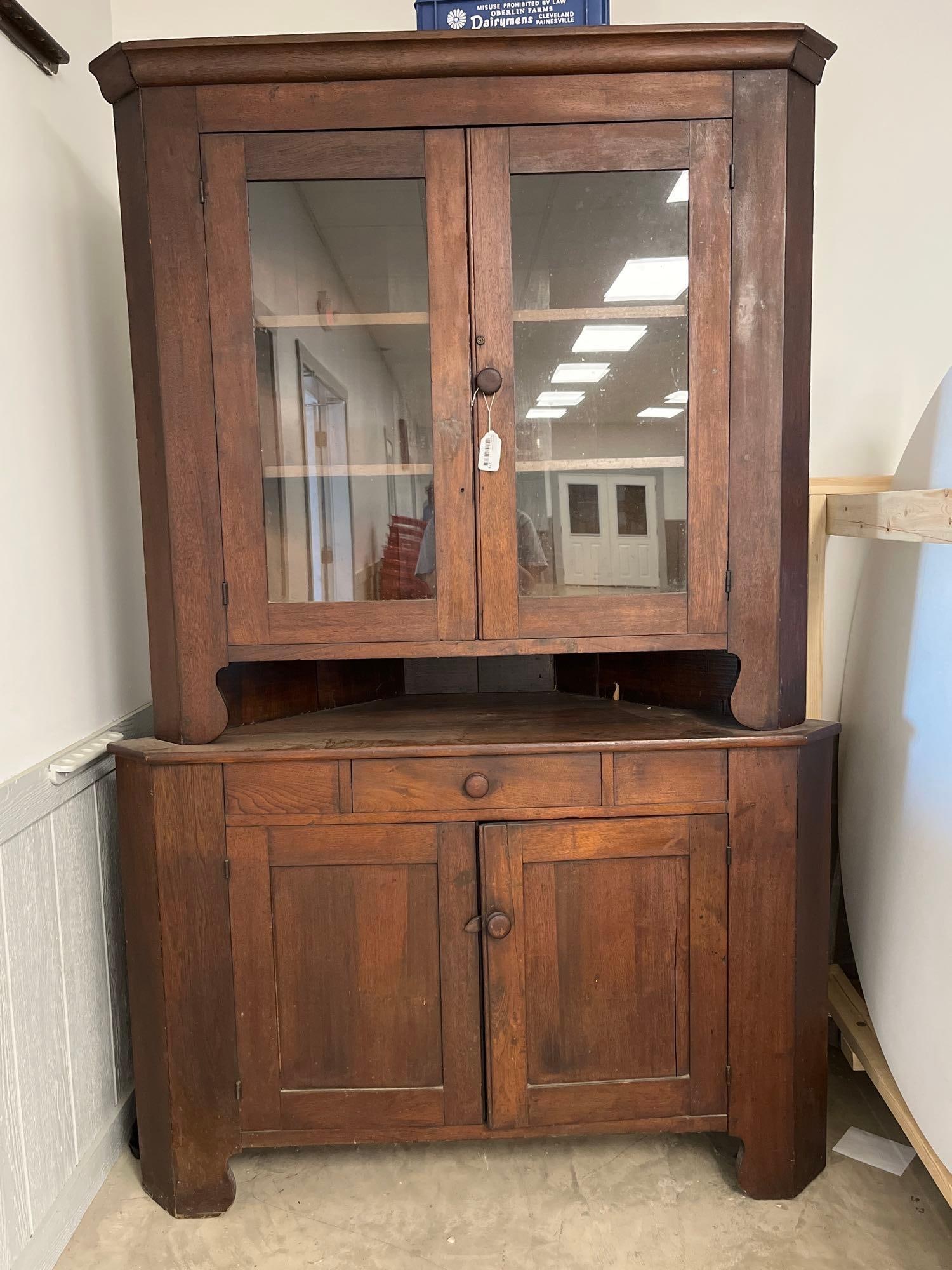 19th C. American Primitive Hardwood Corner Cabinet (1 of 8)