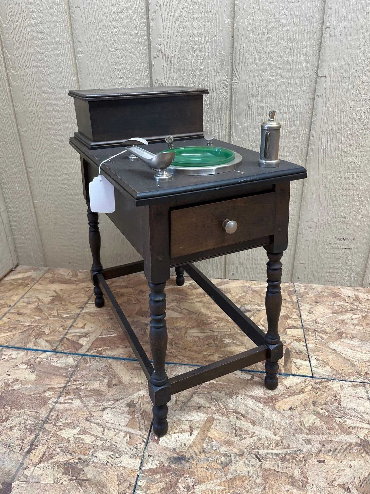 Attrib. H.T. Cushman Wood Smoking Stand w/ Humidor (1 of 6)