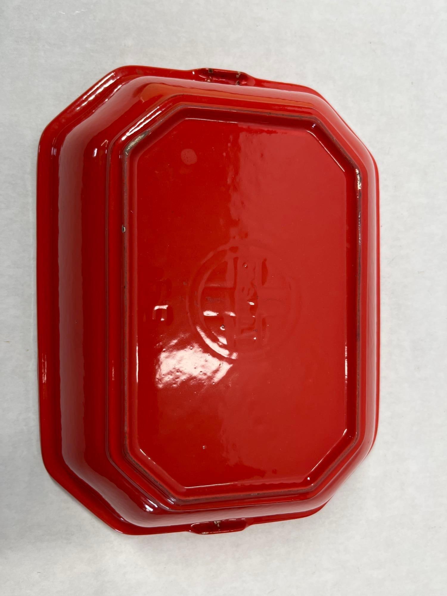 COPCO Red Rectangular Enamel Casserole Dish w/ Lid - 3